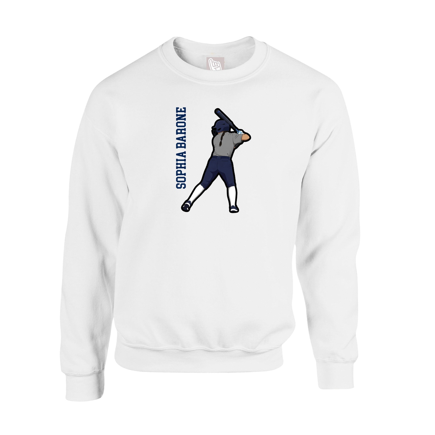 Fleece Crew — Name Vertical in White