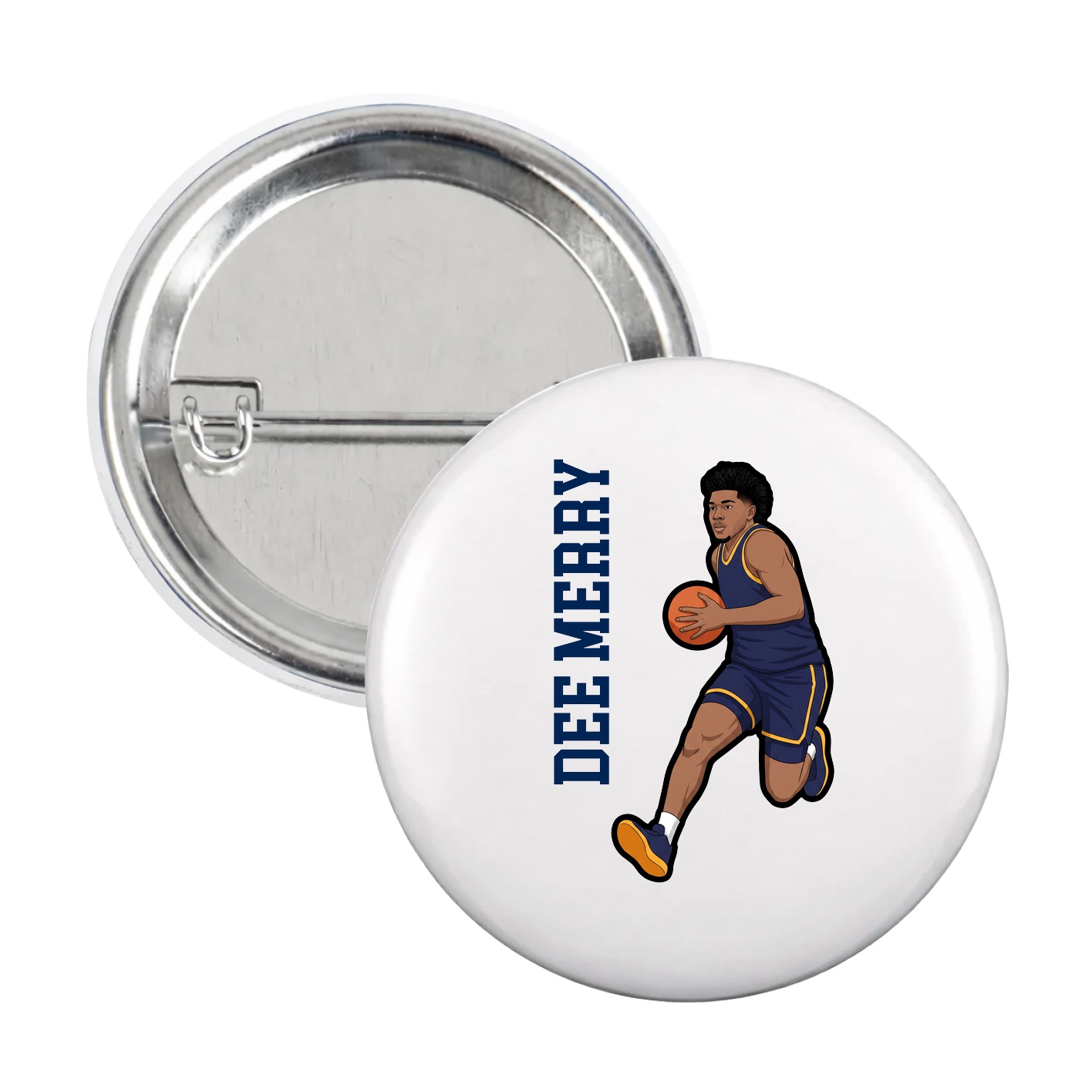 Game Day Button — Name Vertical in White