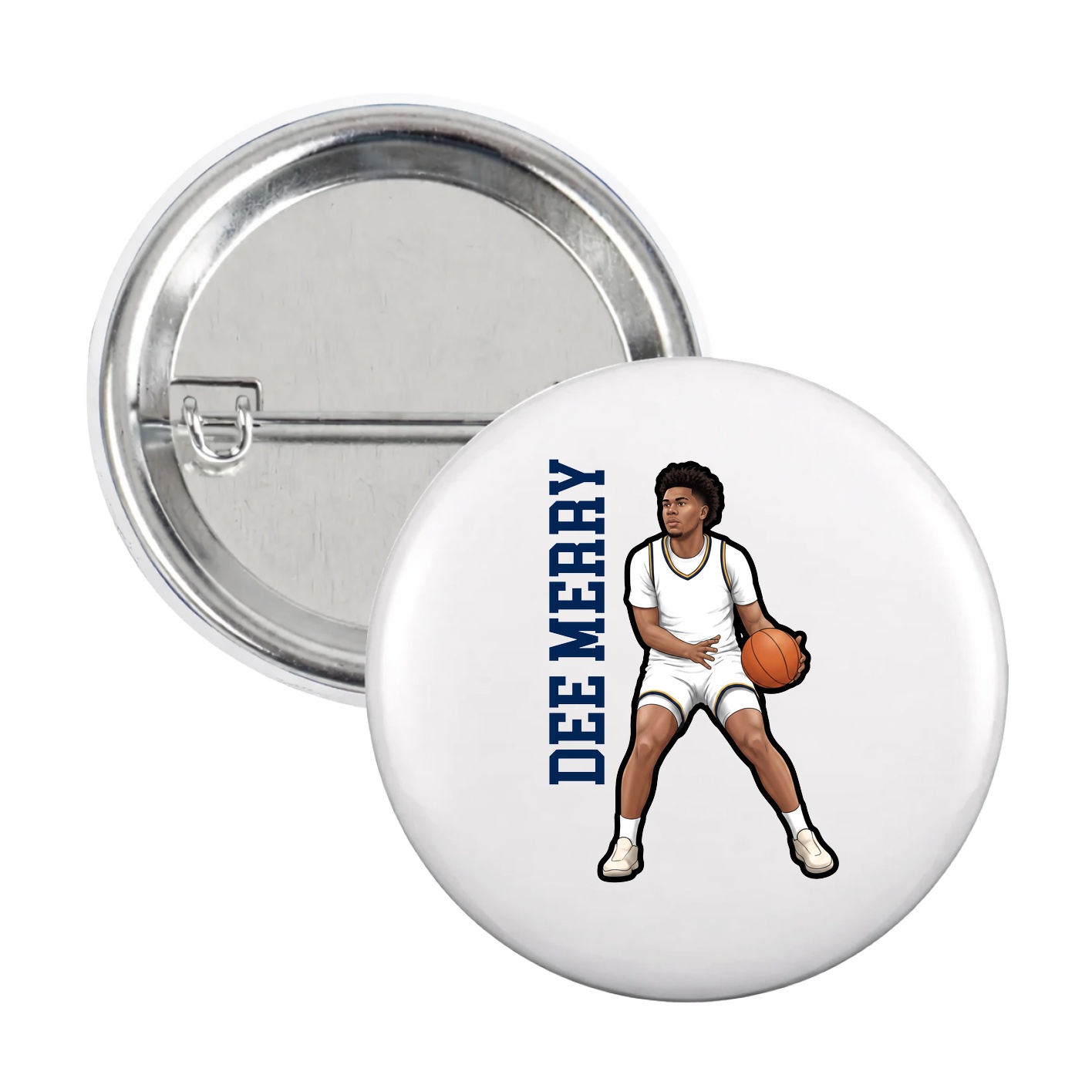 Game Day Button — Name Vertical in White