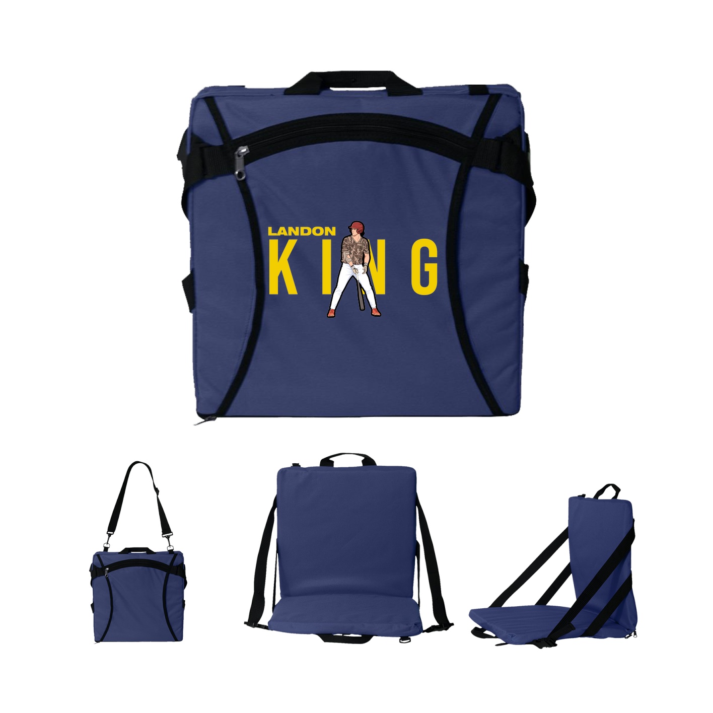 Folding Stadium Seat — Player Name in Navy