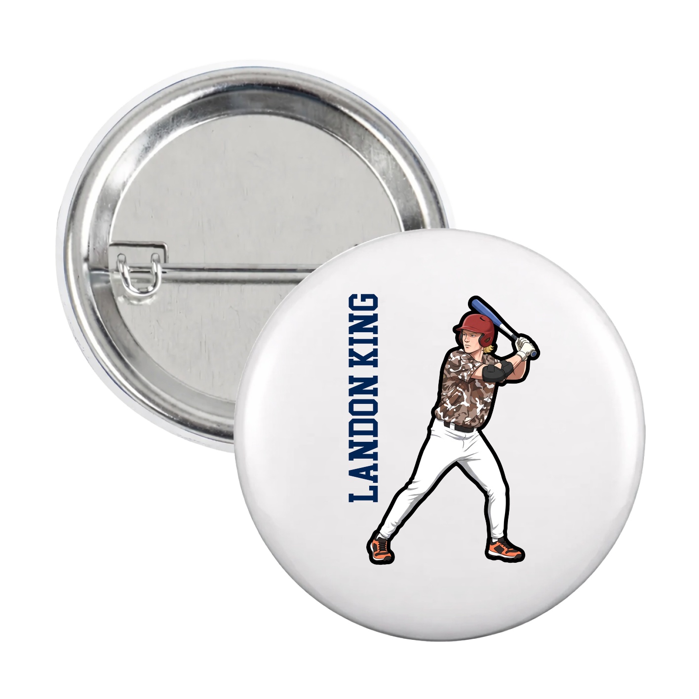 Game Day Button — Name Vertical in White