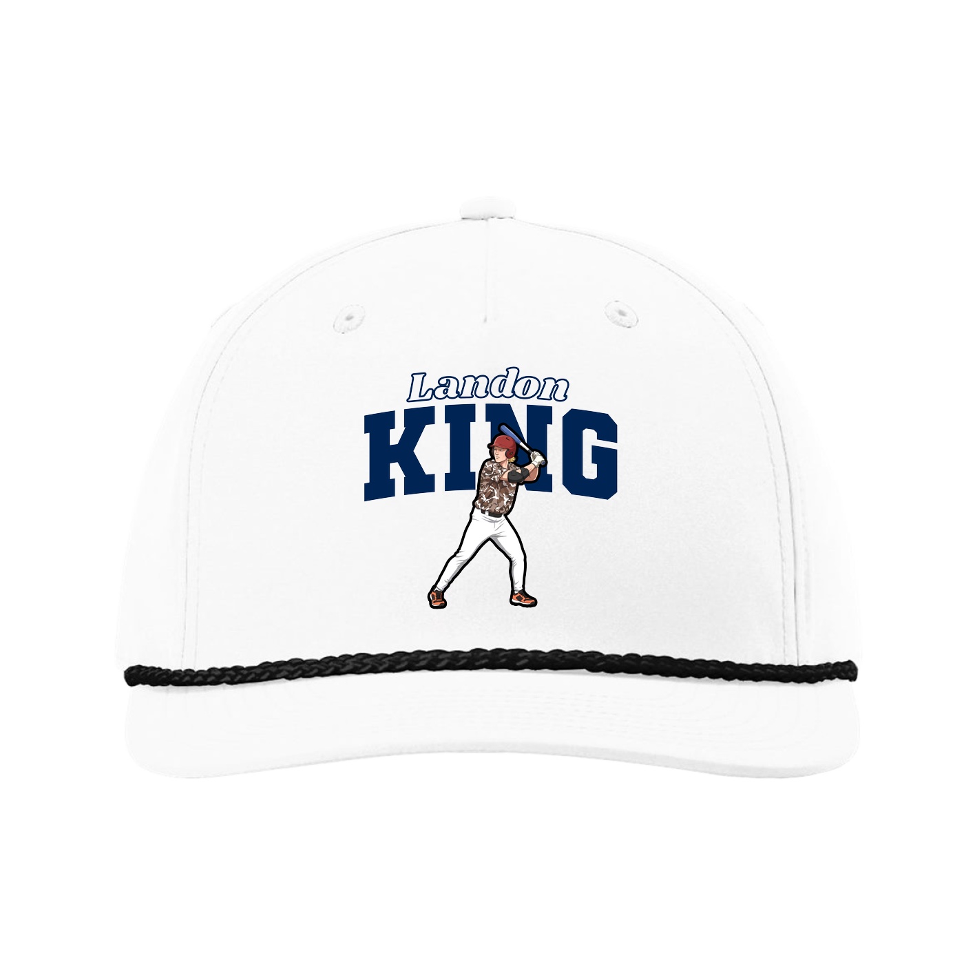 Five-Panel Classic Rope Cap — Name Arch in White