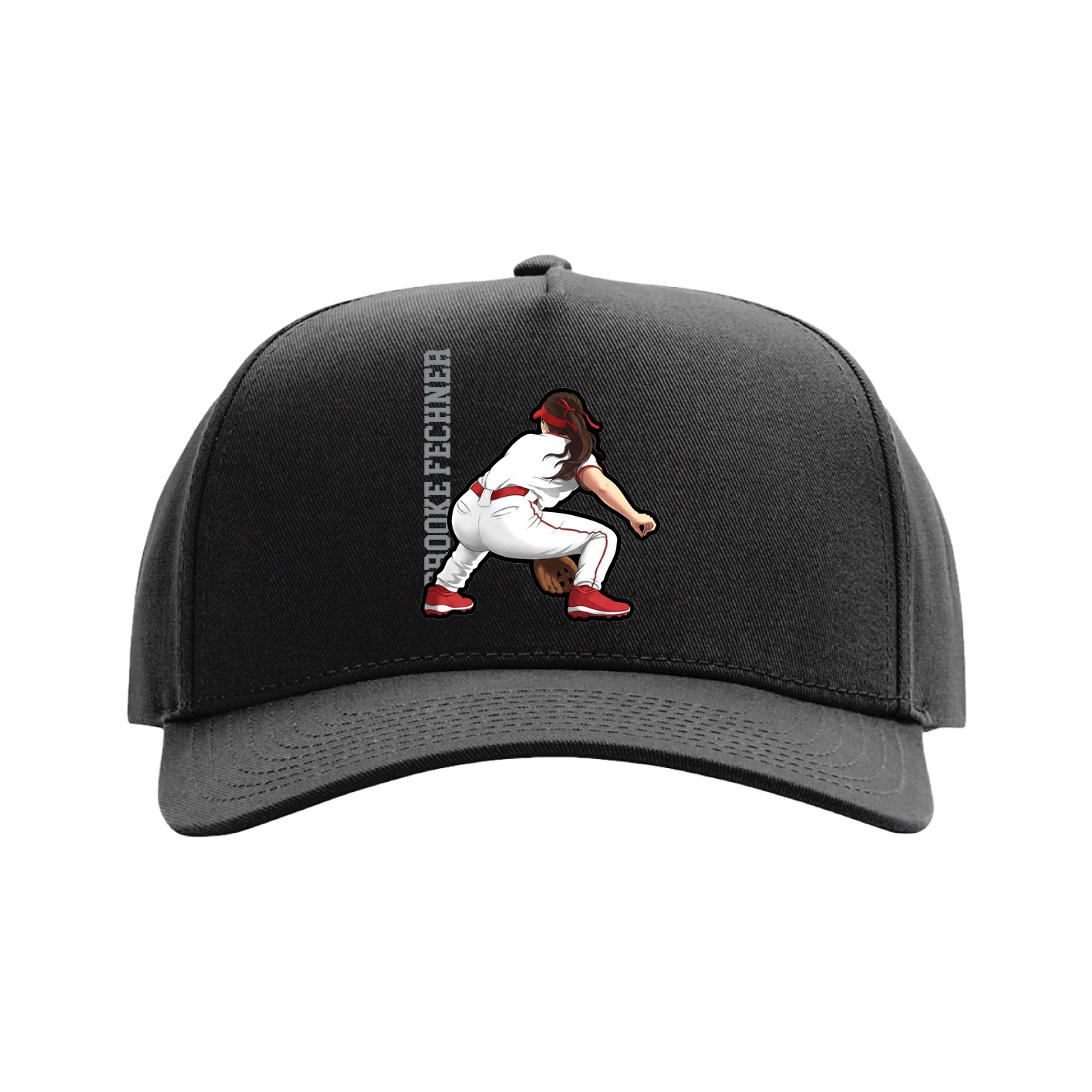 Full Fabric Five-Panel Champ Cap — Name Vertical in Black