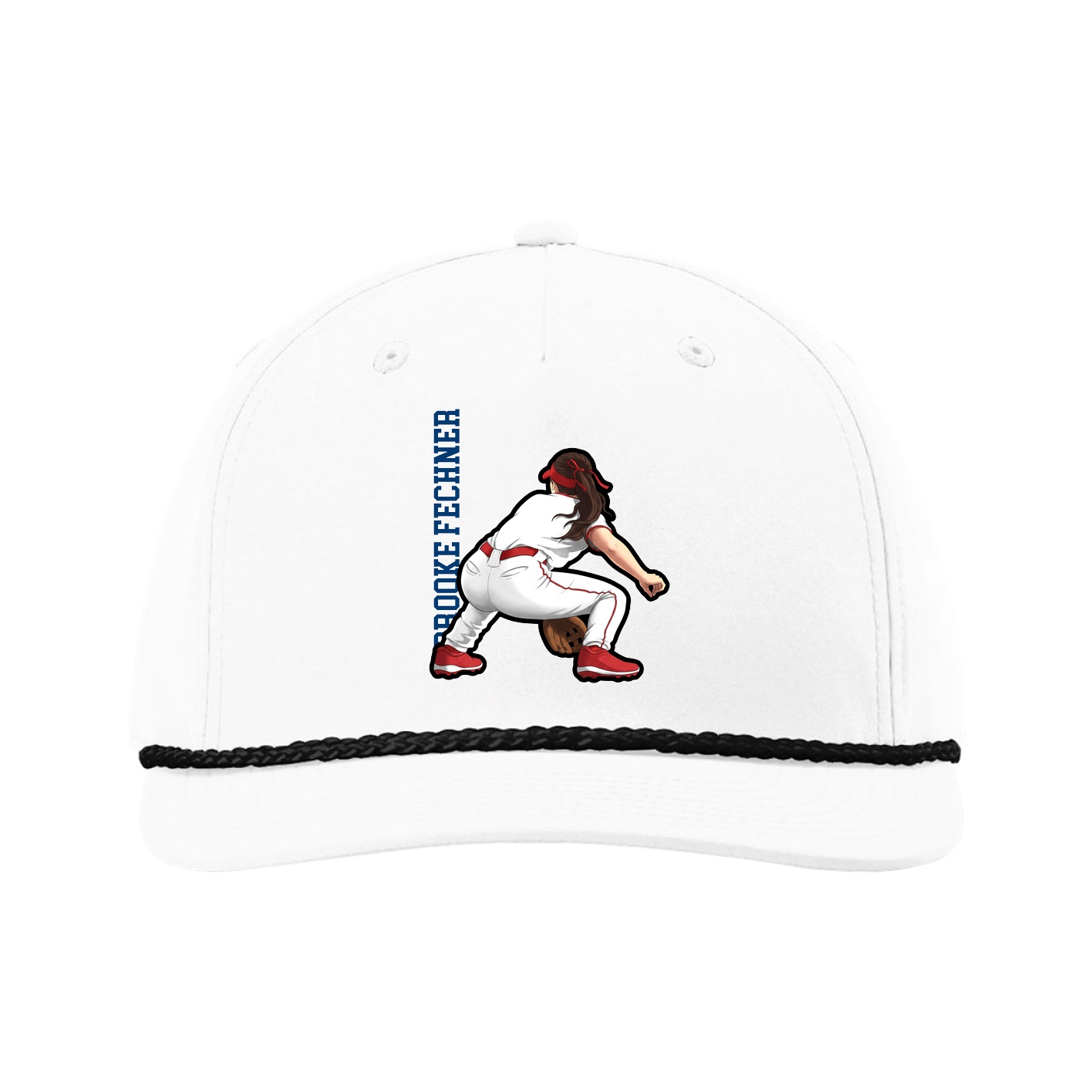 Five-Panel Classic Rope Cap — Name Vertical in White