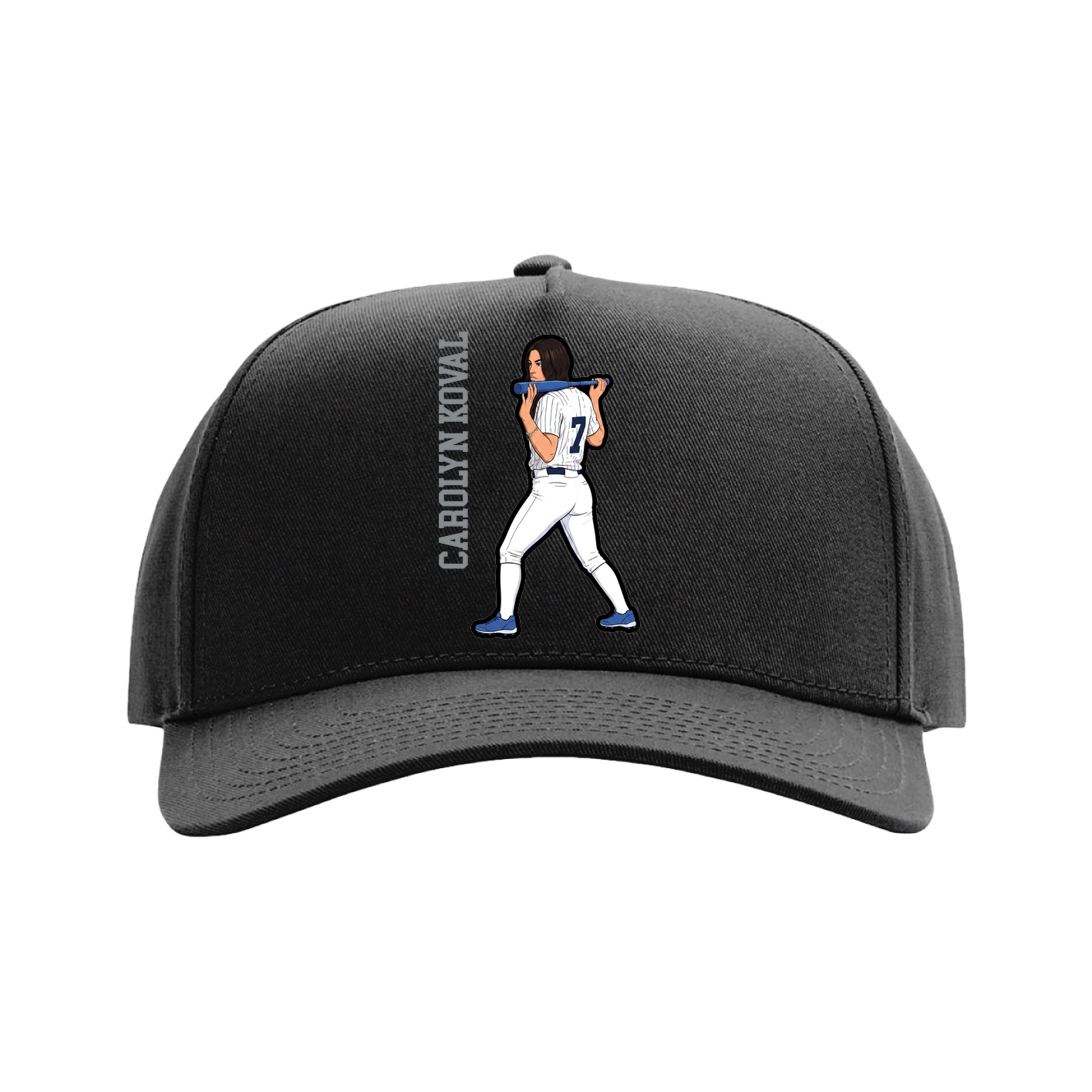 Full Fabric Five-Panel Champ Cap — Name Vertical in Black
