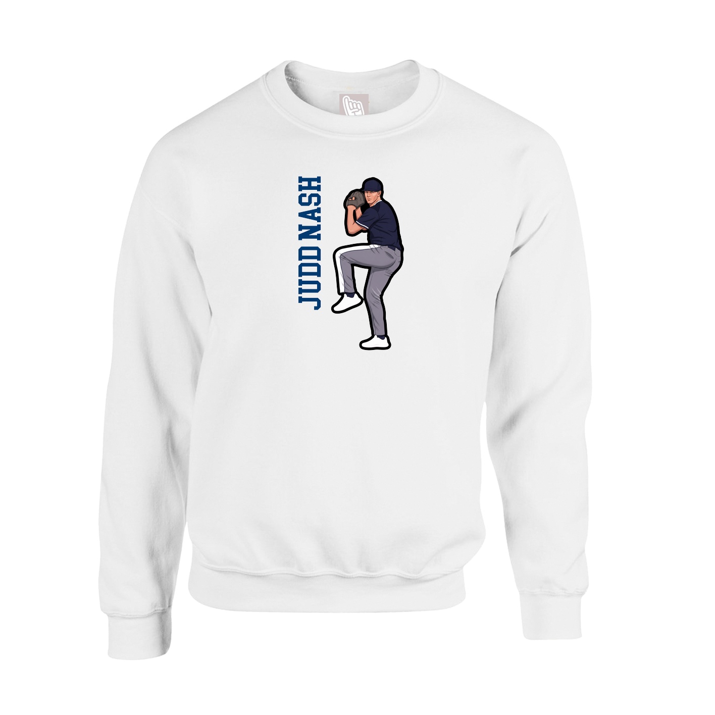 Fleece Crew — Name Vertical in White