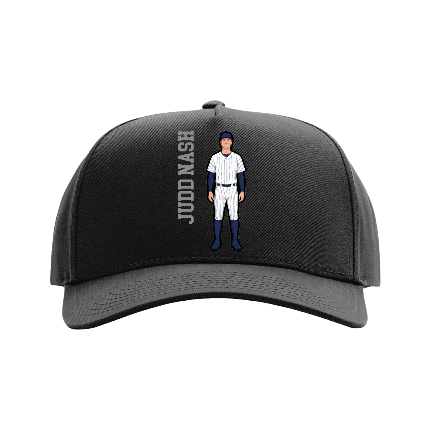 Full Fabric Five-Panel Champ Cap — Name Vertical in Black