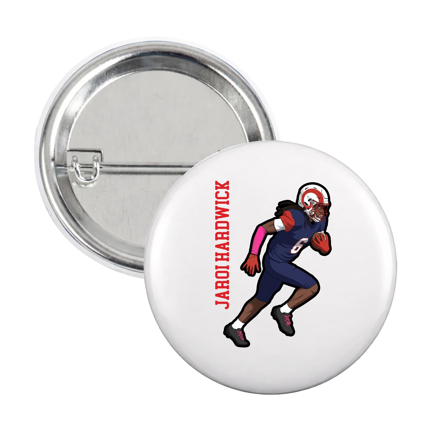 Game Day Button — Name Vertical in White