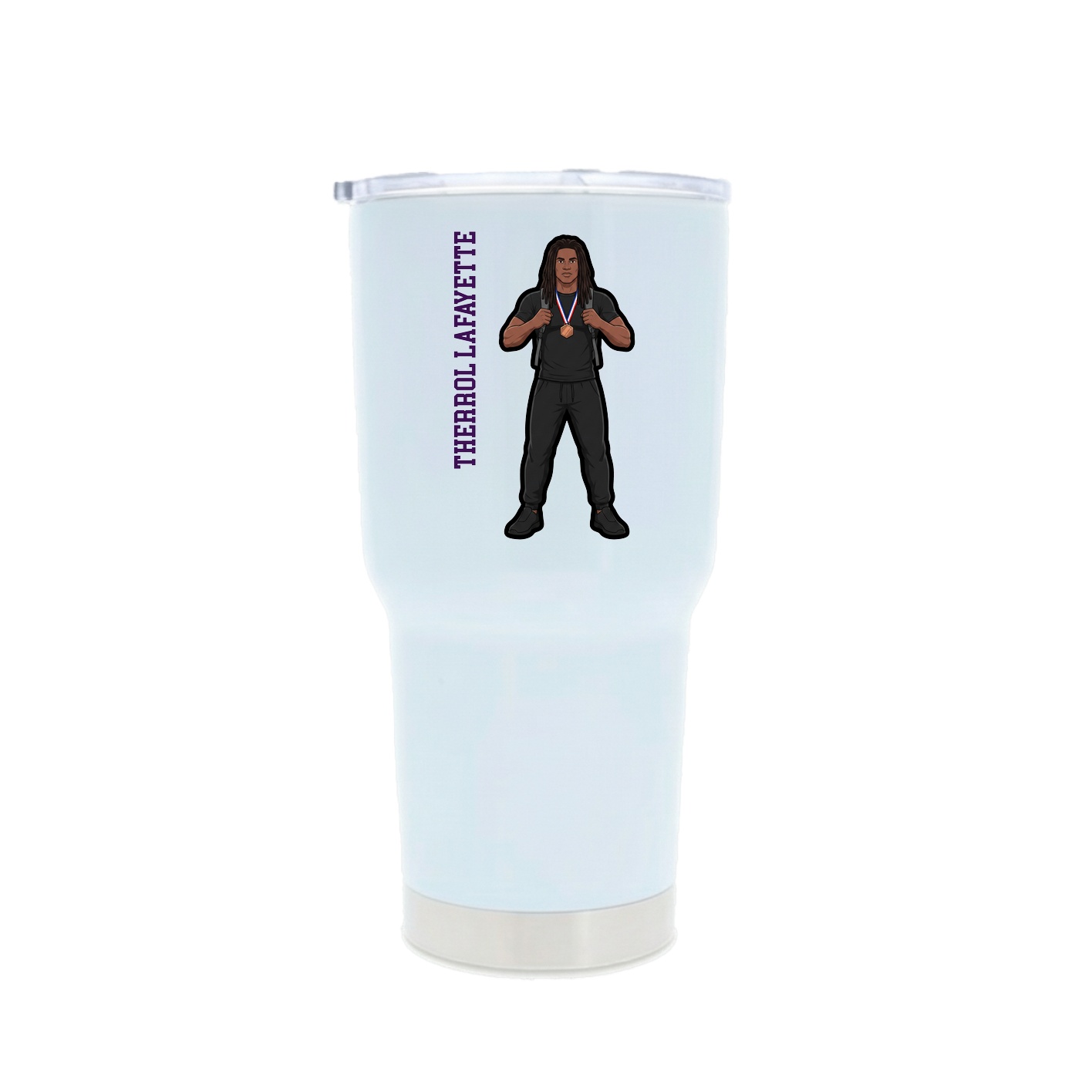 30oz Stainless Steel Tumbler — Name Vertical in White