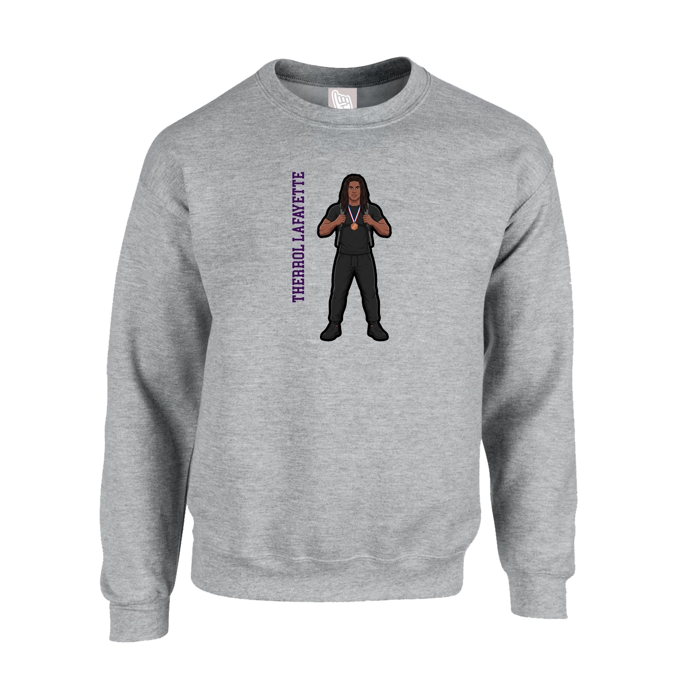 Fleece Crew — Name Vertical in Grey