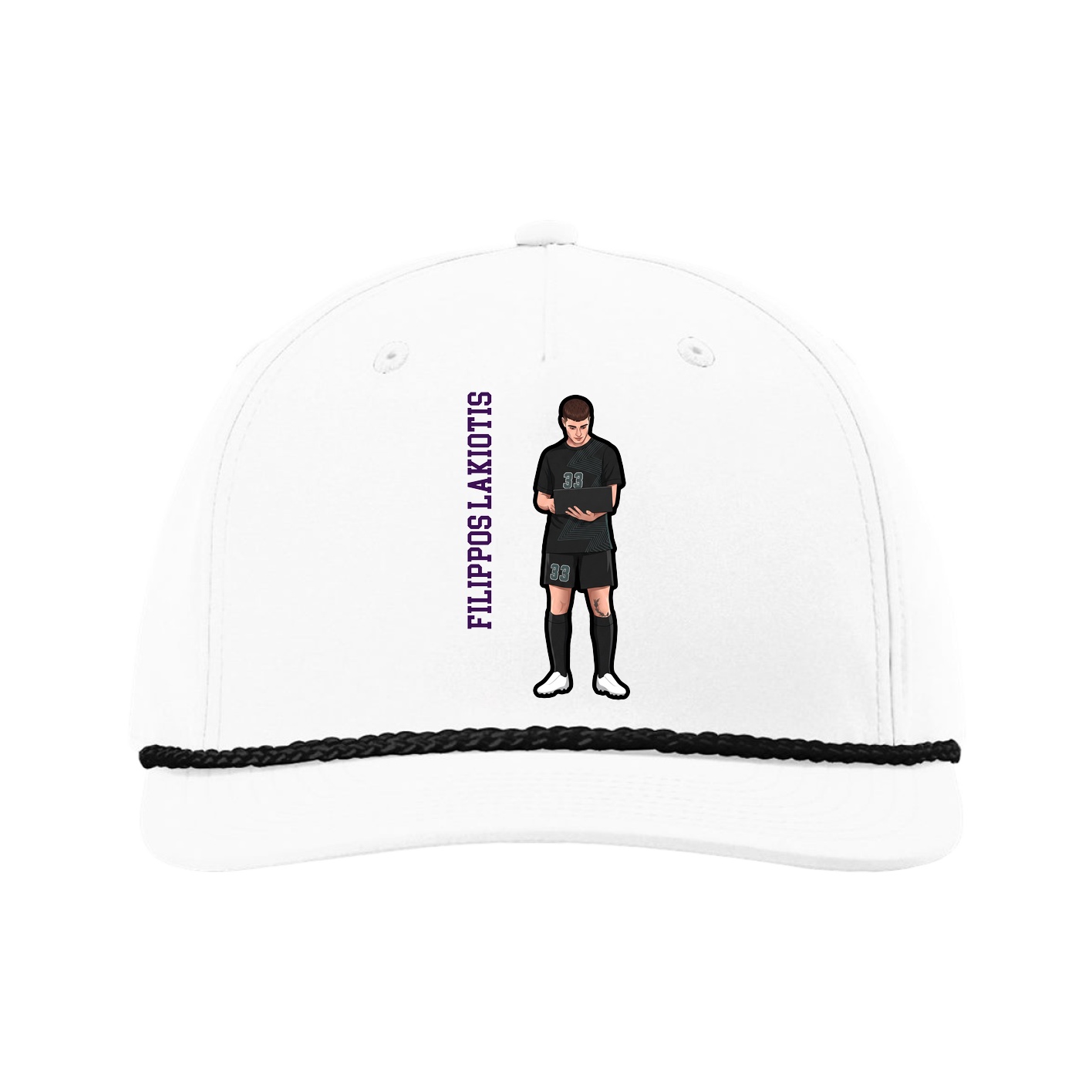Five-Panel Classic Rope Cap — Name Vertical in White