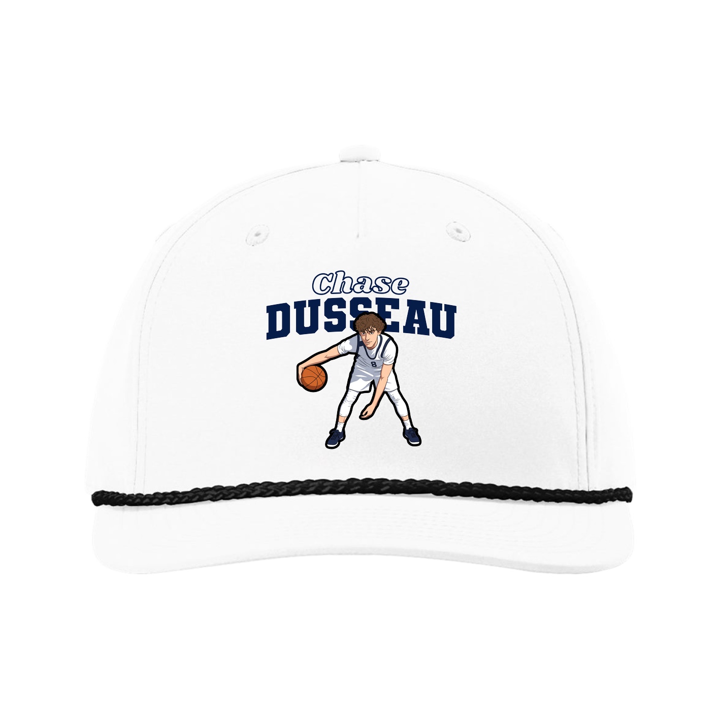 Five-Panel Classic Rope Cap — Name Arch in White