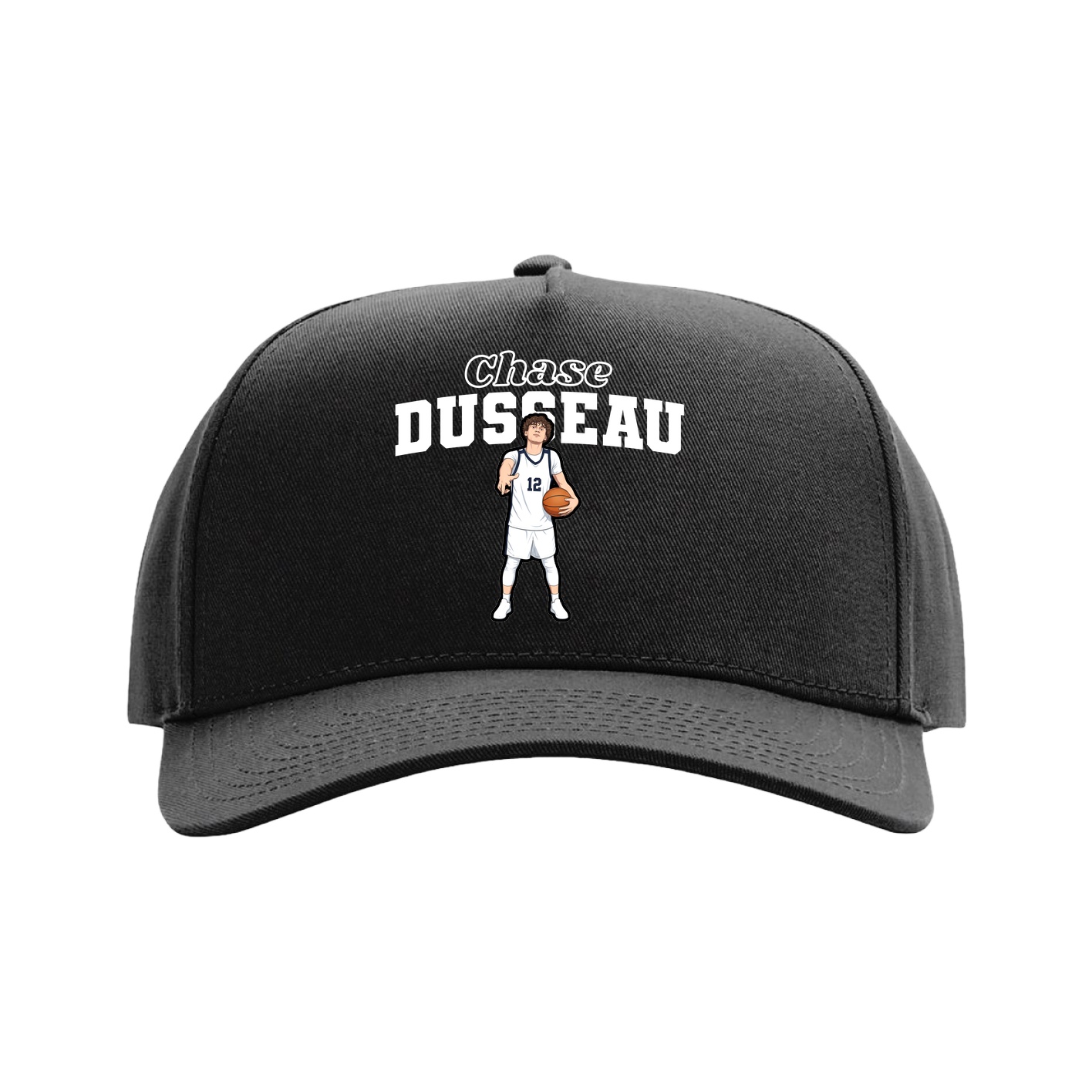 Full Fabric Five-Panel Champ Cap — Name Arch in Black