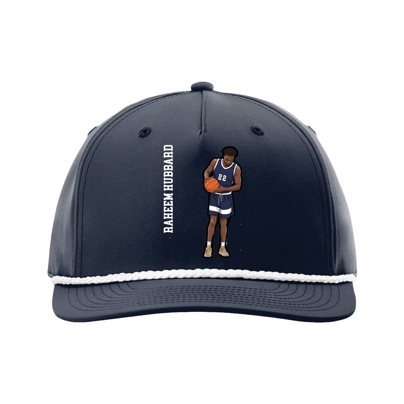 Five-Panel Classic Rope Cap — Name Vertical in Navy