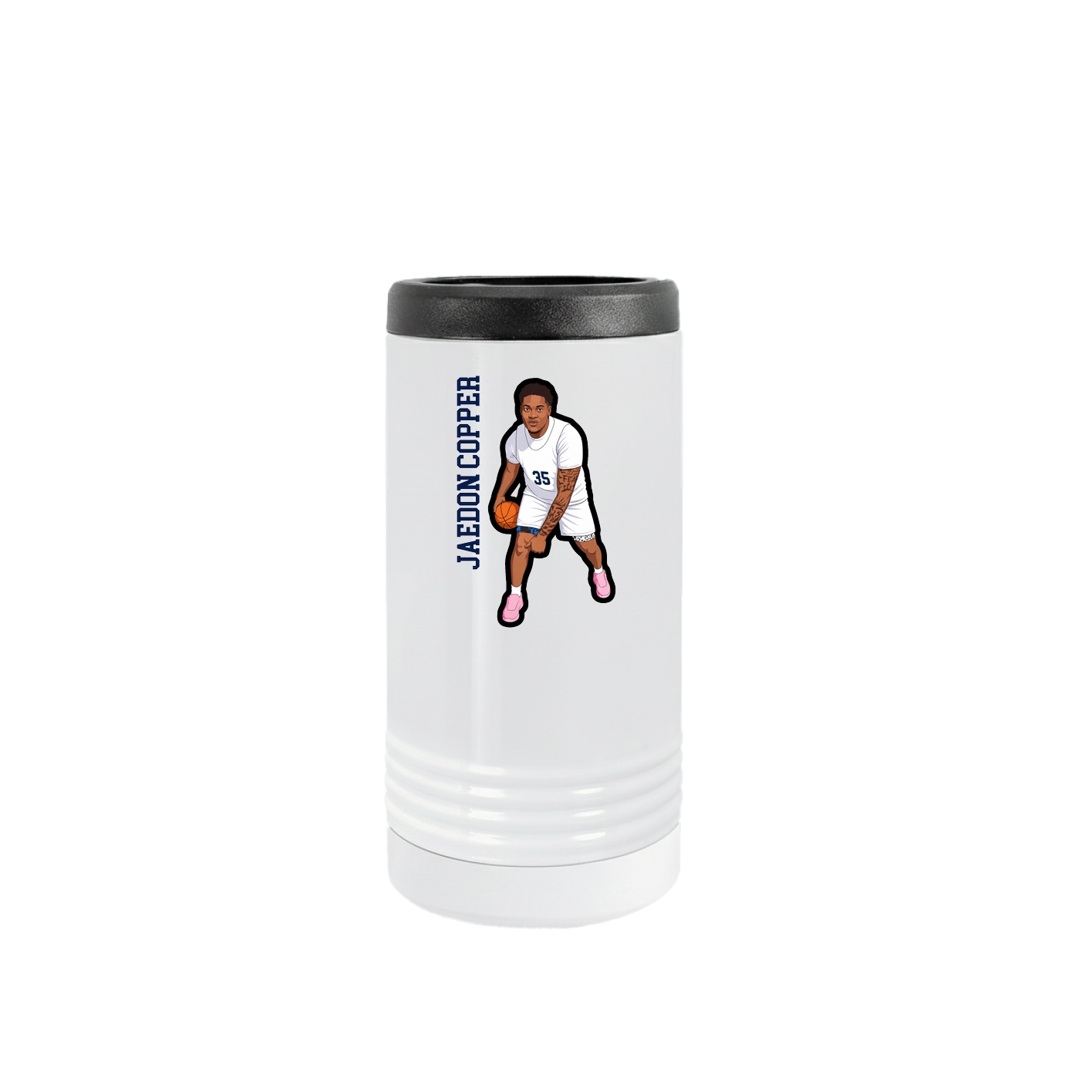 Slim Beverage Holder — Name Vertical in White