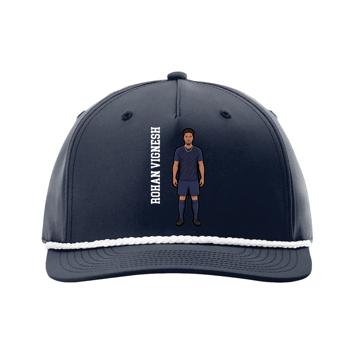 Five-Panel Classic Rope Cap — Name Vertical in Navy