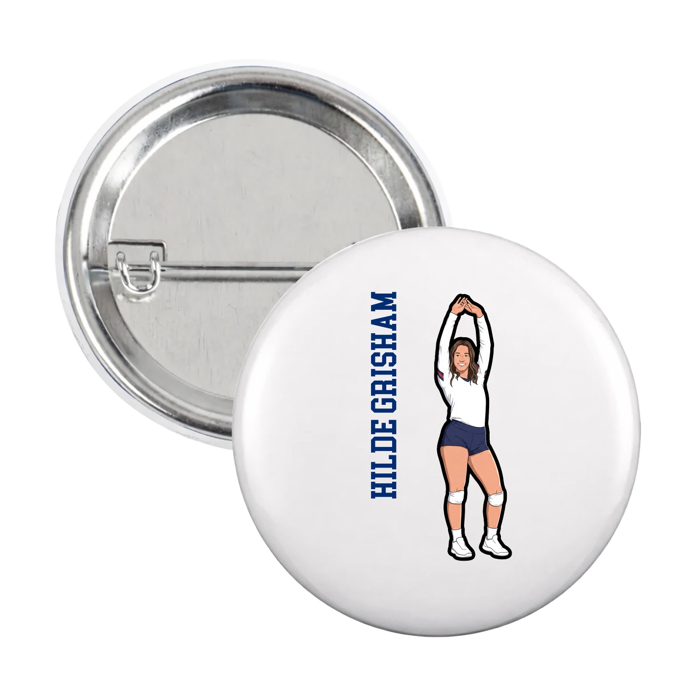 Game Day Button — Name Vertical in White