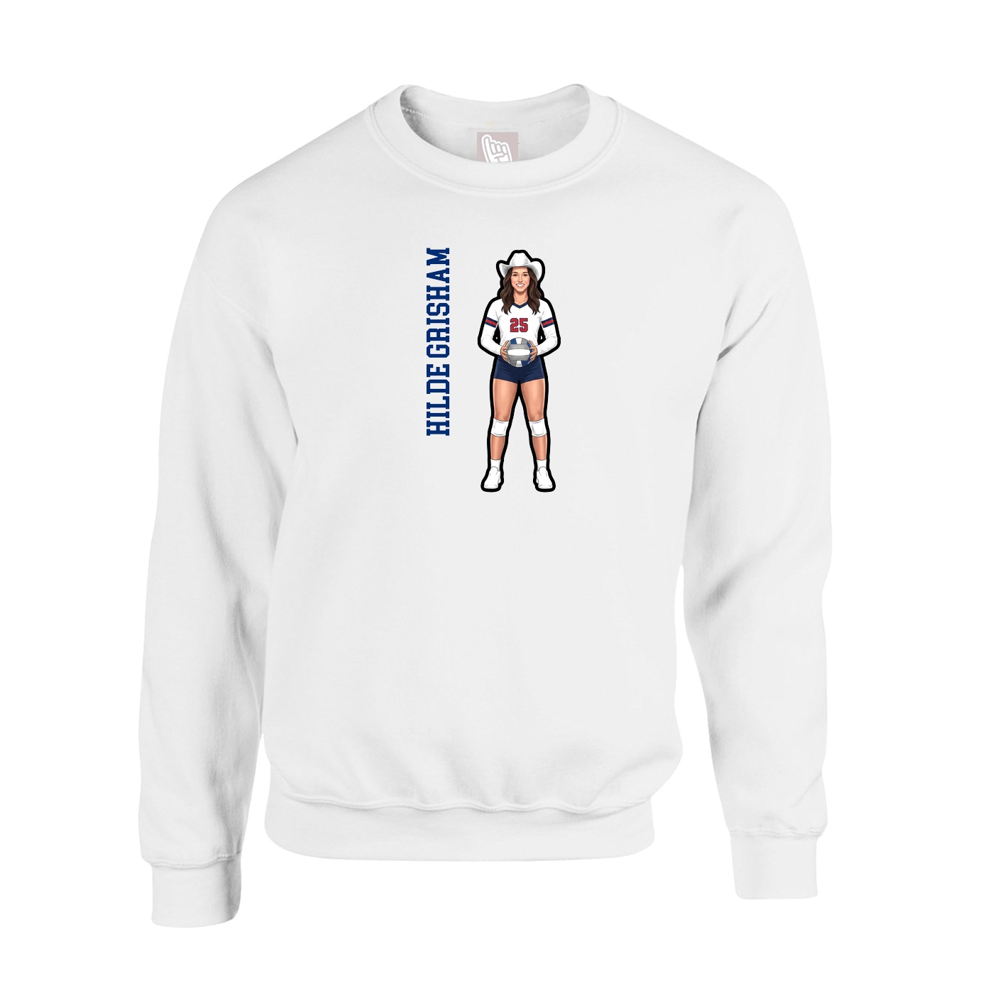 Fleece Crew — Name Vertical in White