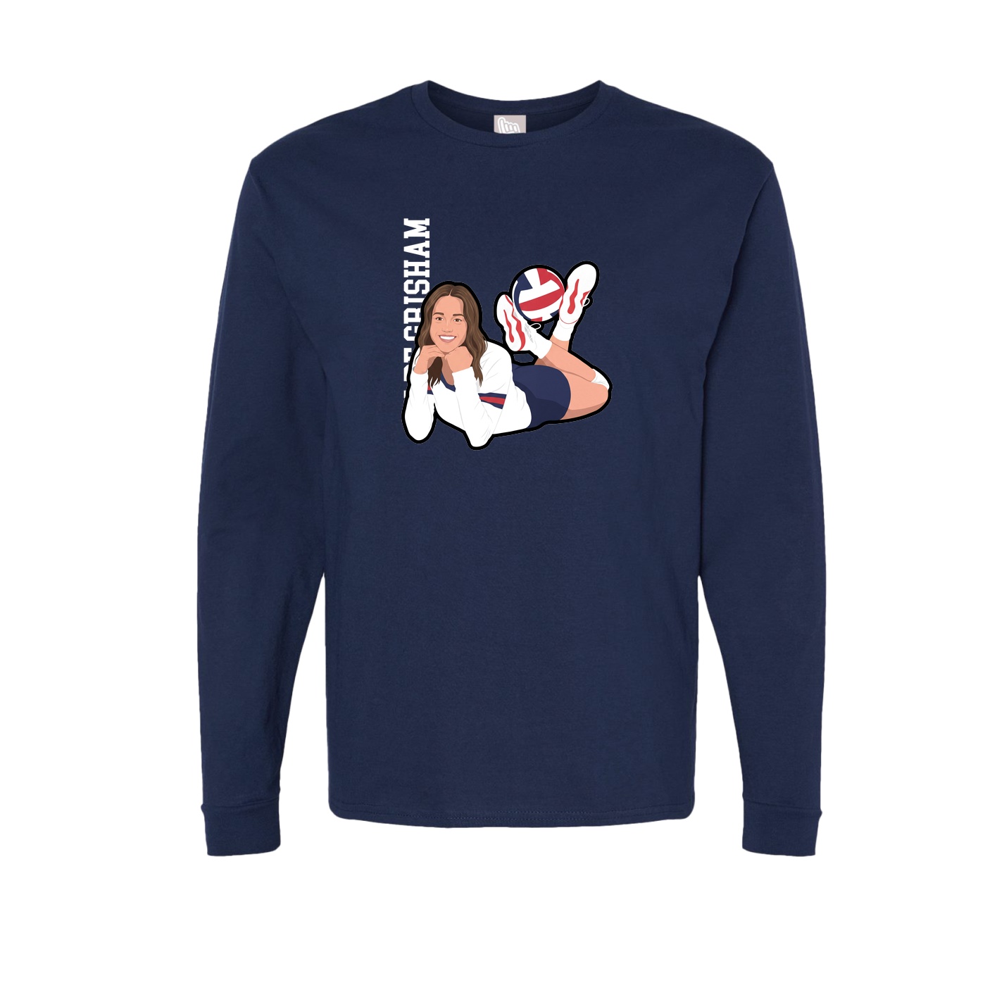 Long Sleeve Tee — Name Vertical in Navy