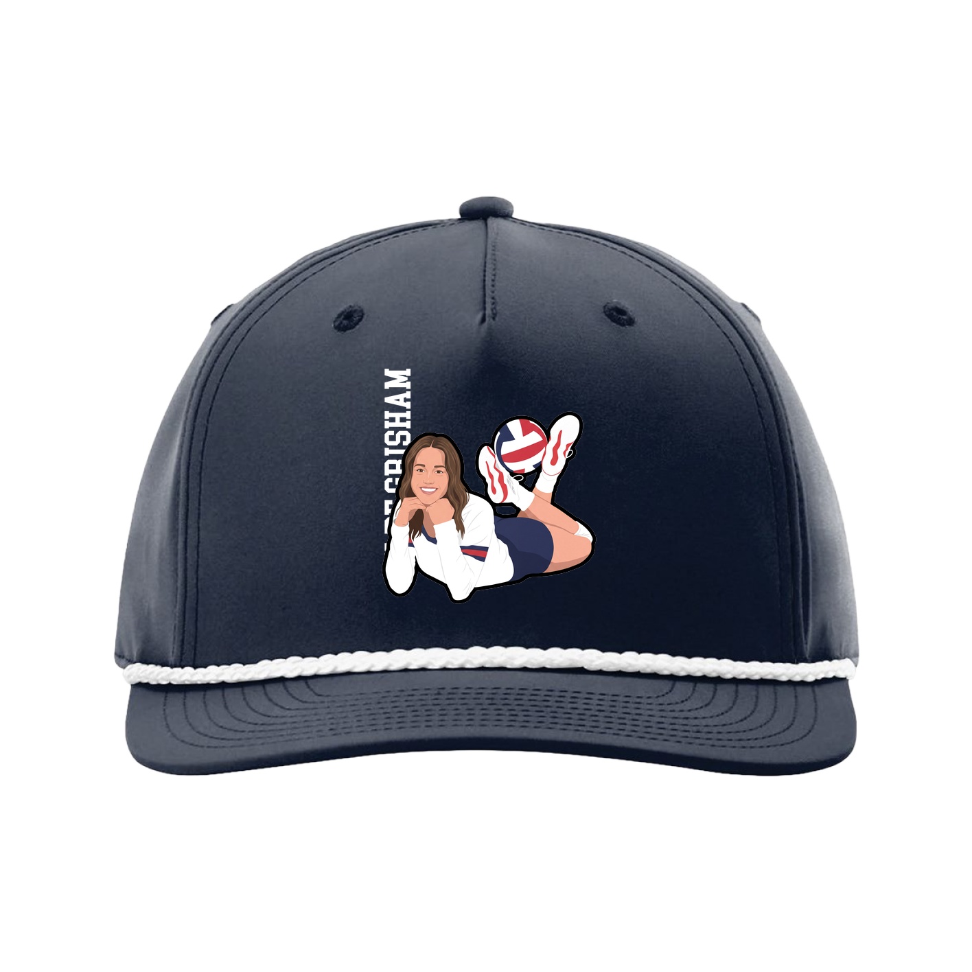 Five-Panel Classic Rope Cap — Name Vertical in Navy