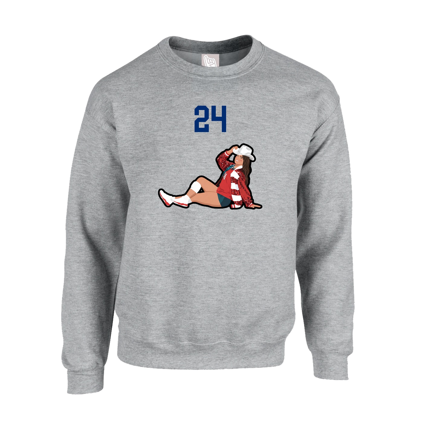 Fleece Crew — Number Top in Grey