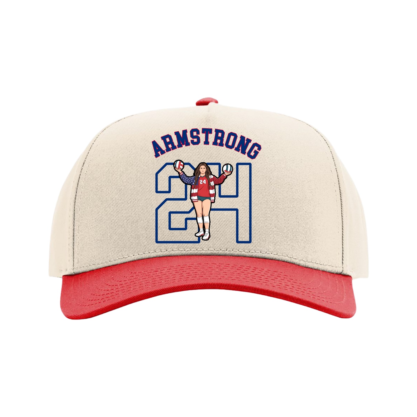 Full Fabric Five-Panel Champ Cap — Shirsey Arch in Cream/Red