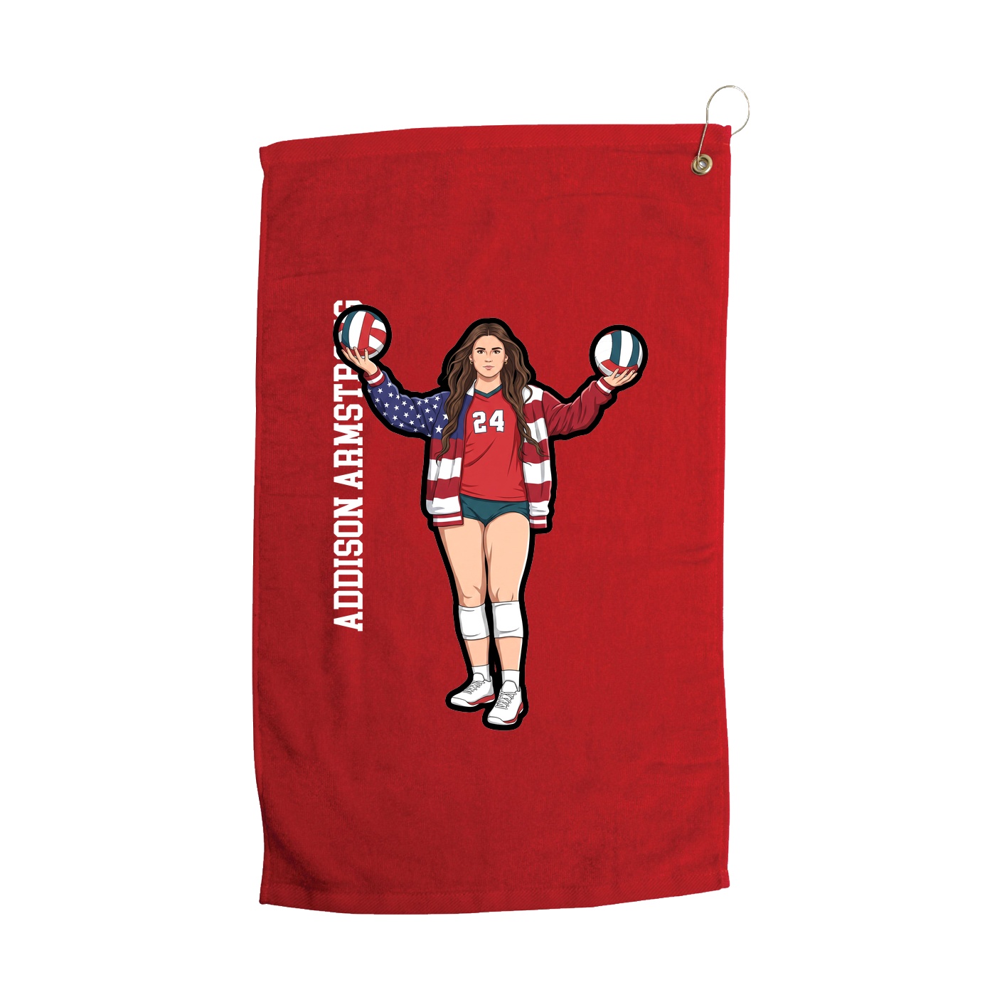 Golf Towel — Name Vertical in Red