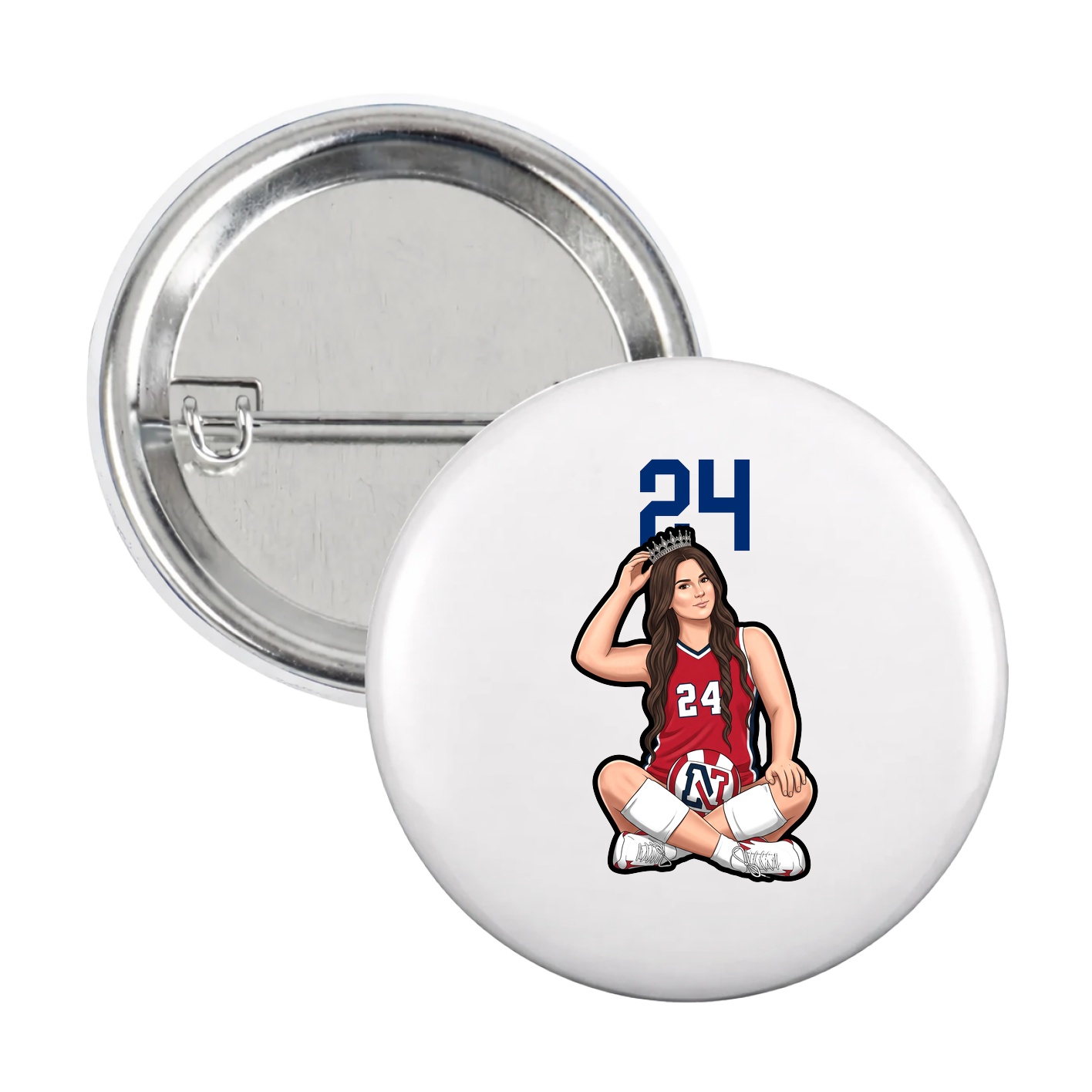 Game Day Button — Number Top in White