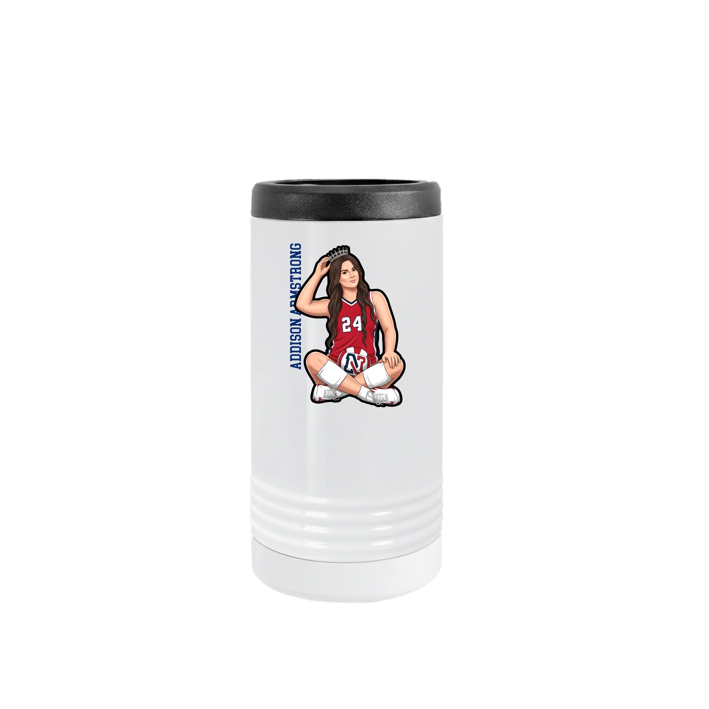Slim Beverage Holder — Name Vertical in White