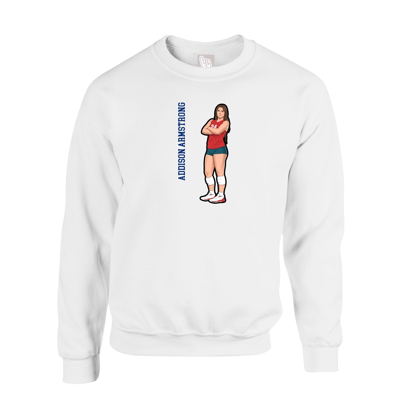Fleece Crew — Name Vertical in White