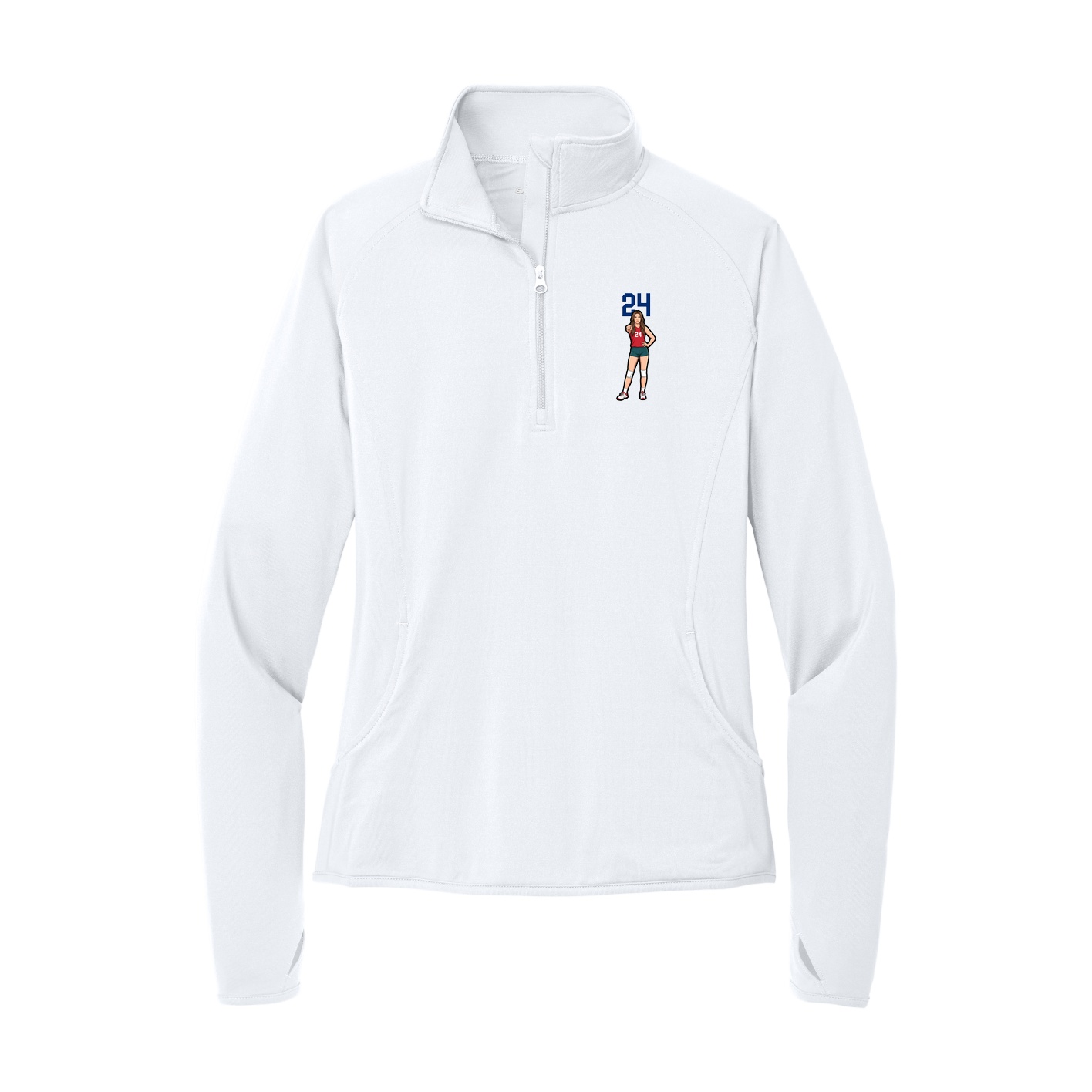Women's Q-Zip Pullover — Number Top in White