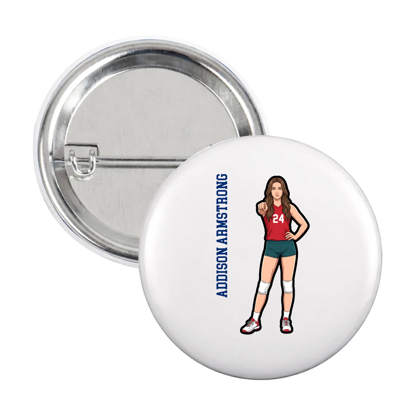 Game Day Button — Name Vertical in White