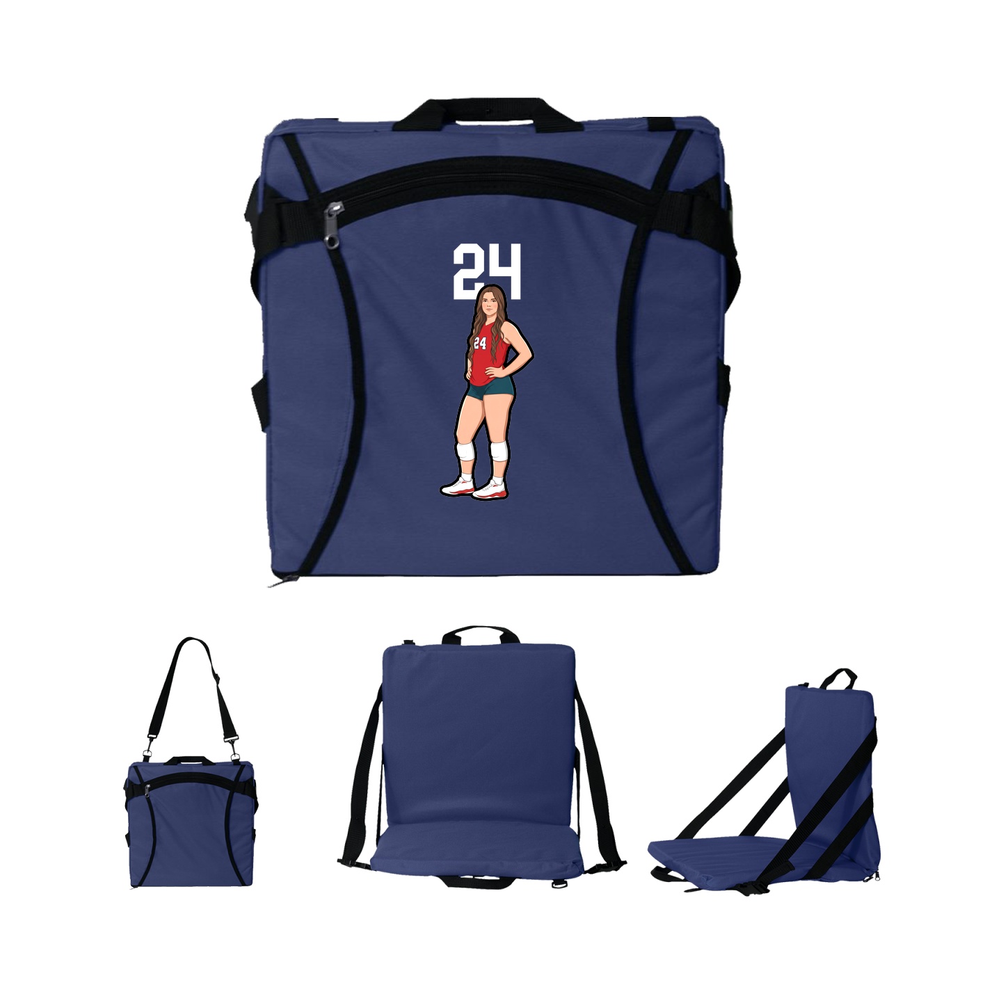 Folding Stadium Seat — Number Top in Navy