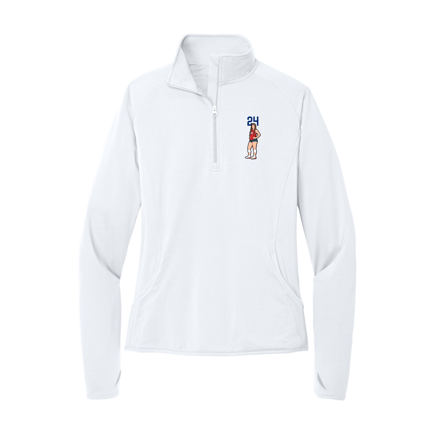 Women's Q-Zip Pullover — Number Top in White