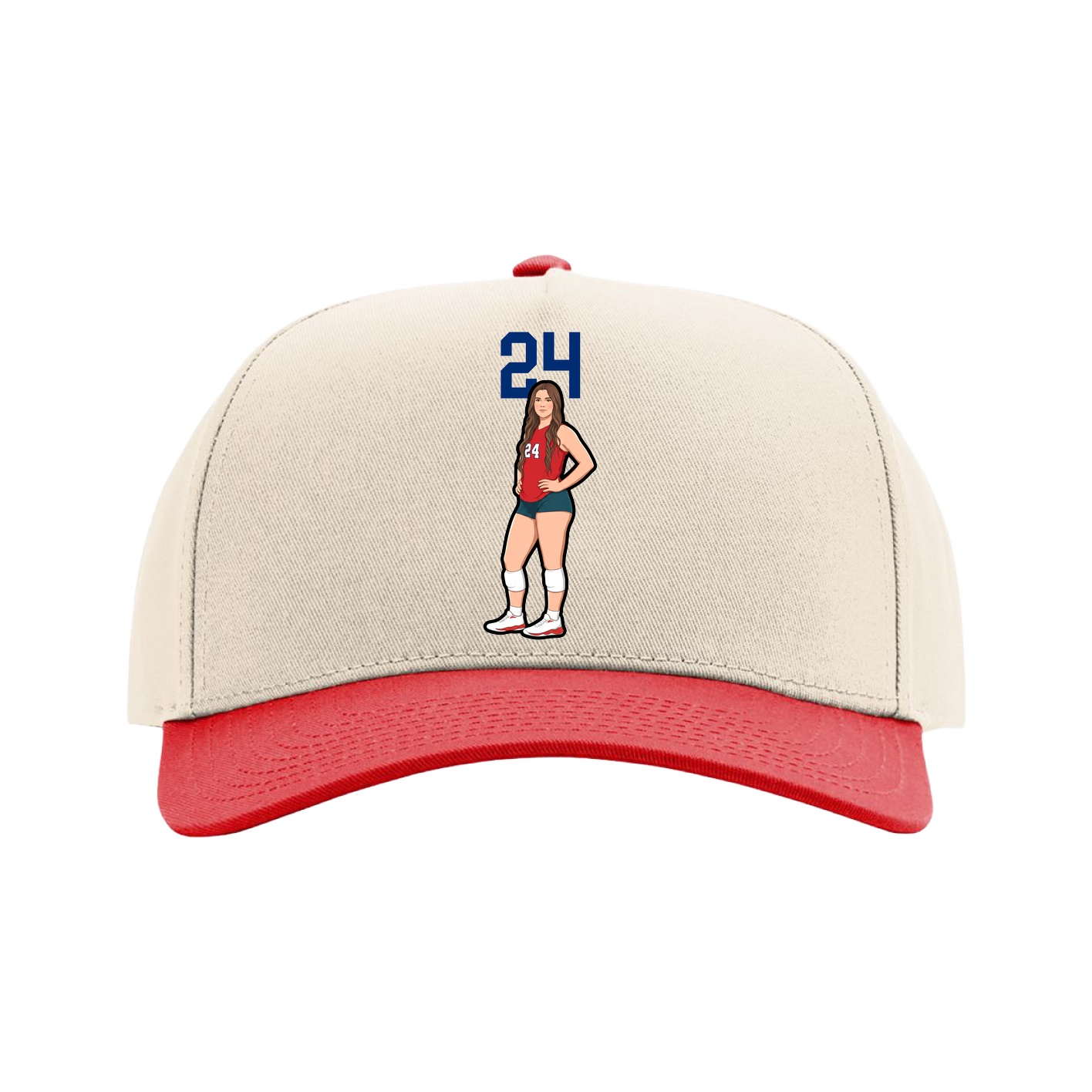 Full Fabric Five-Panel Champ Cap — Number Top in Cream/Red