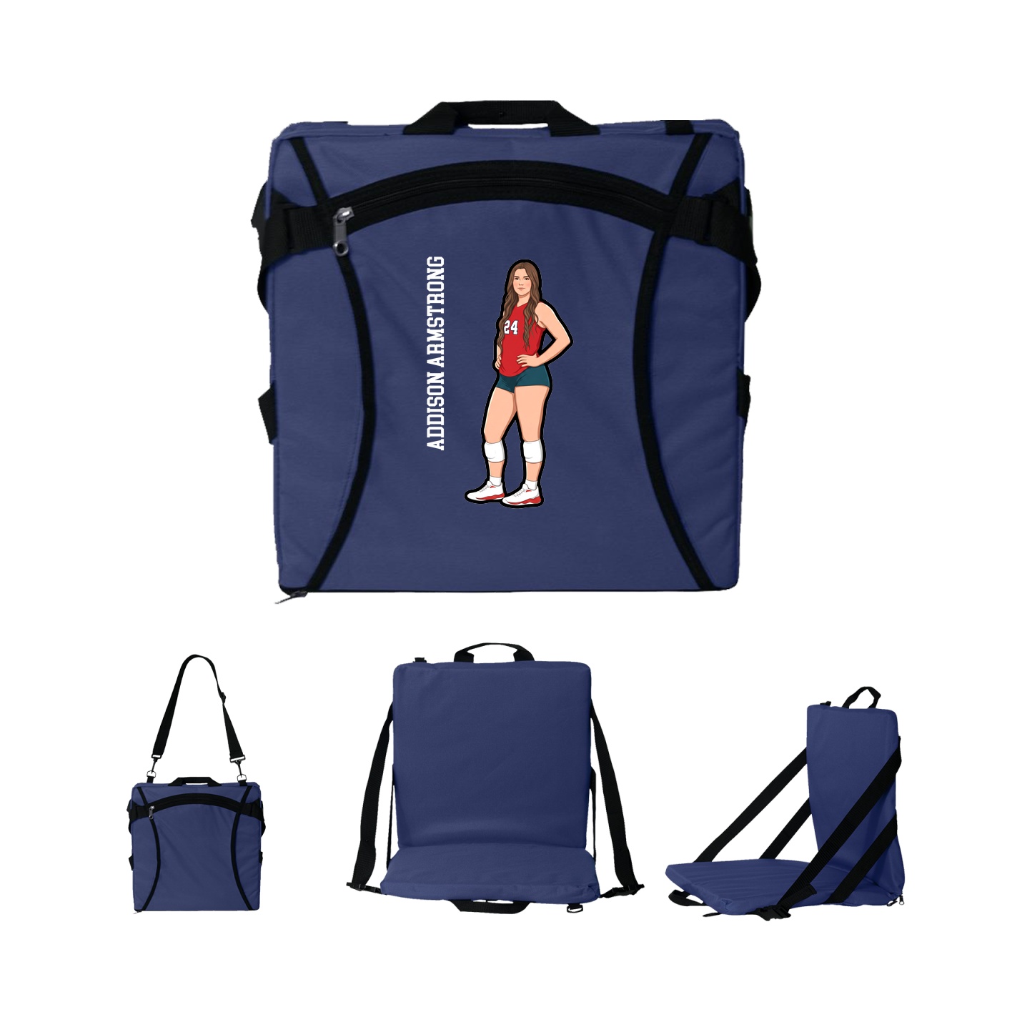 Folding Stadium Seat — Name Vertical in Navy