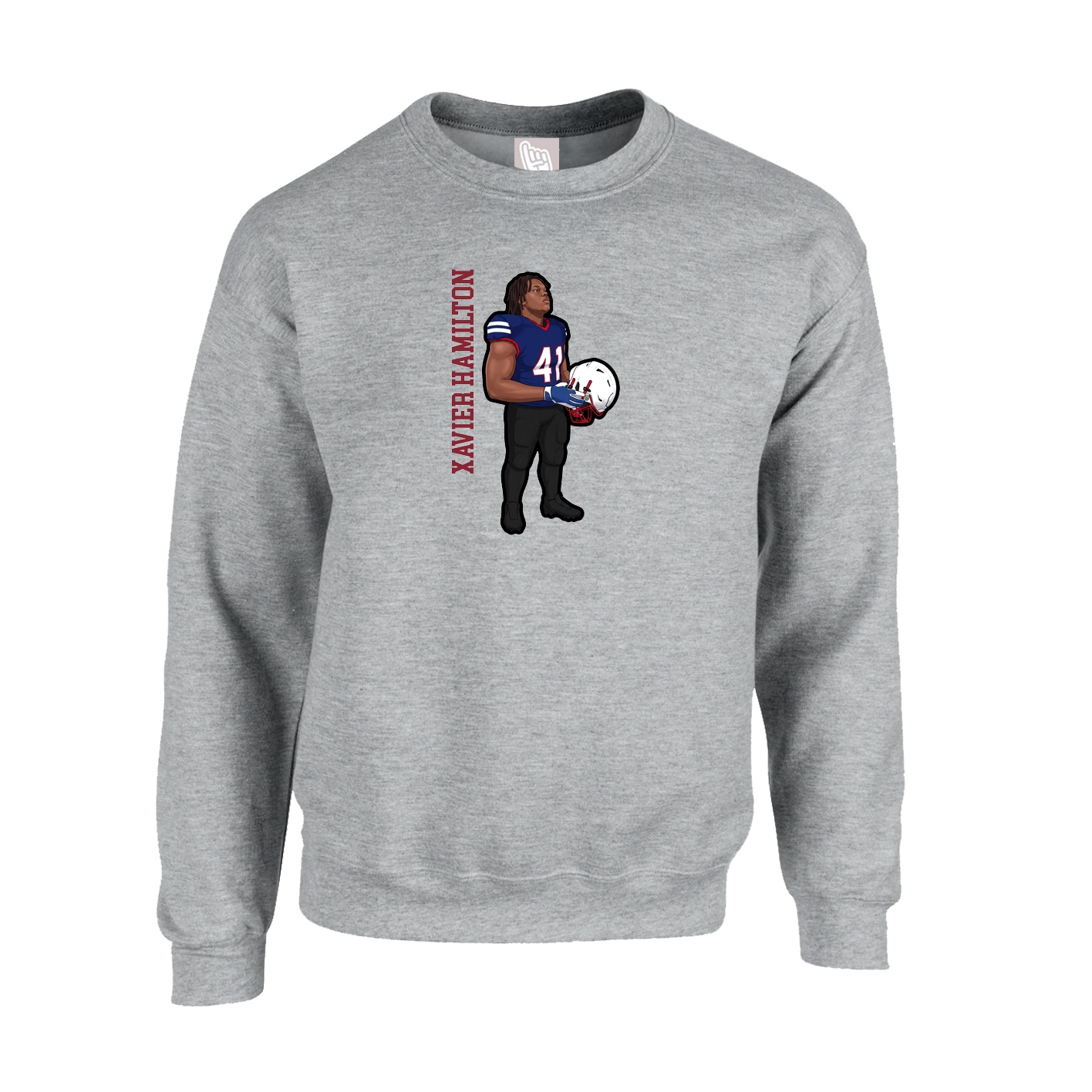 Fleece Crew — Name Vertical in Grey