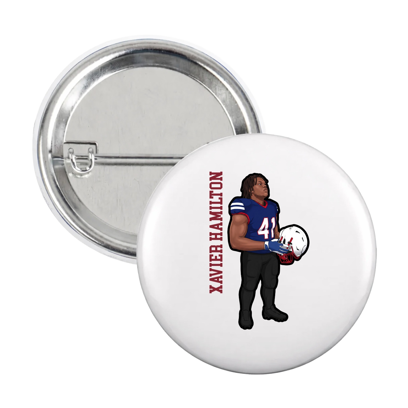 Game Day Button — Name Vertical in White