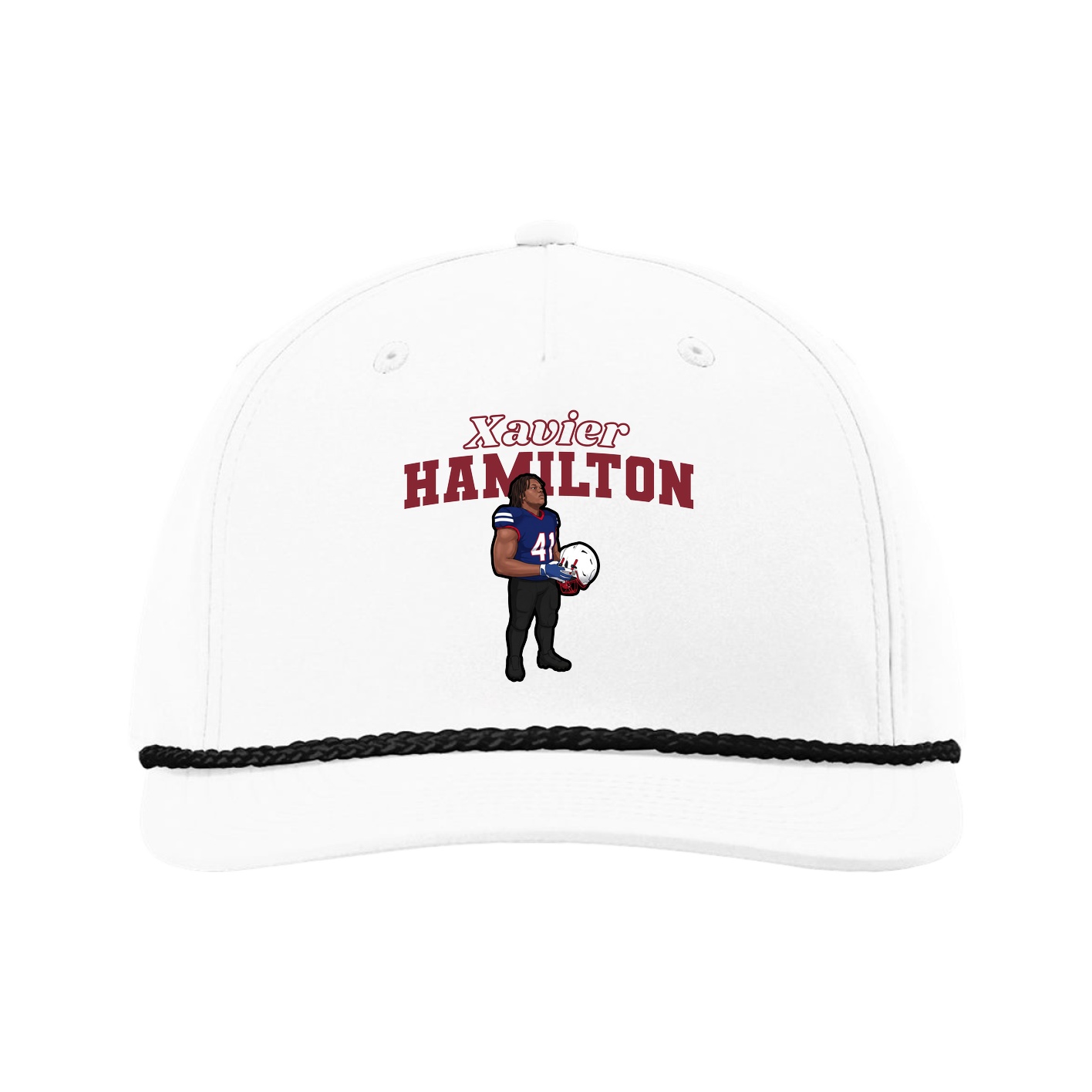 Five-Panel Classic Rope Cap — Name Arch in White