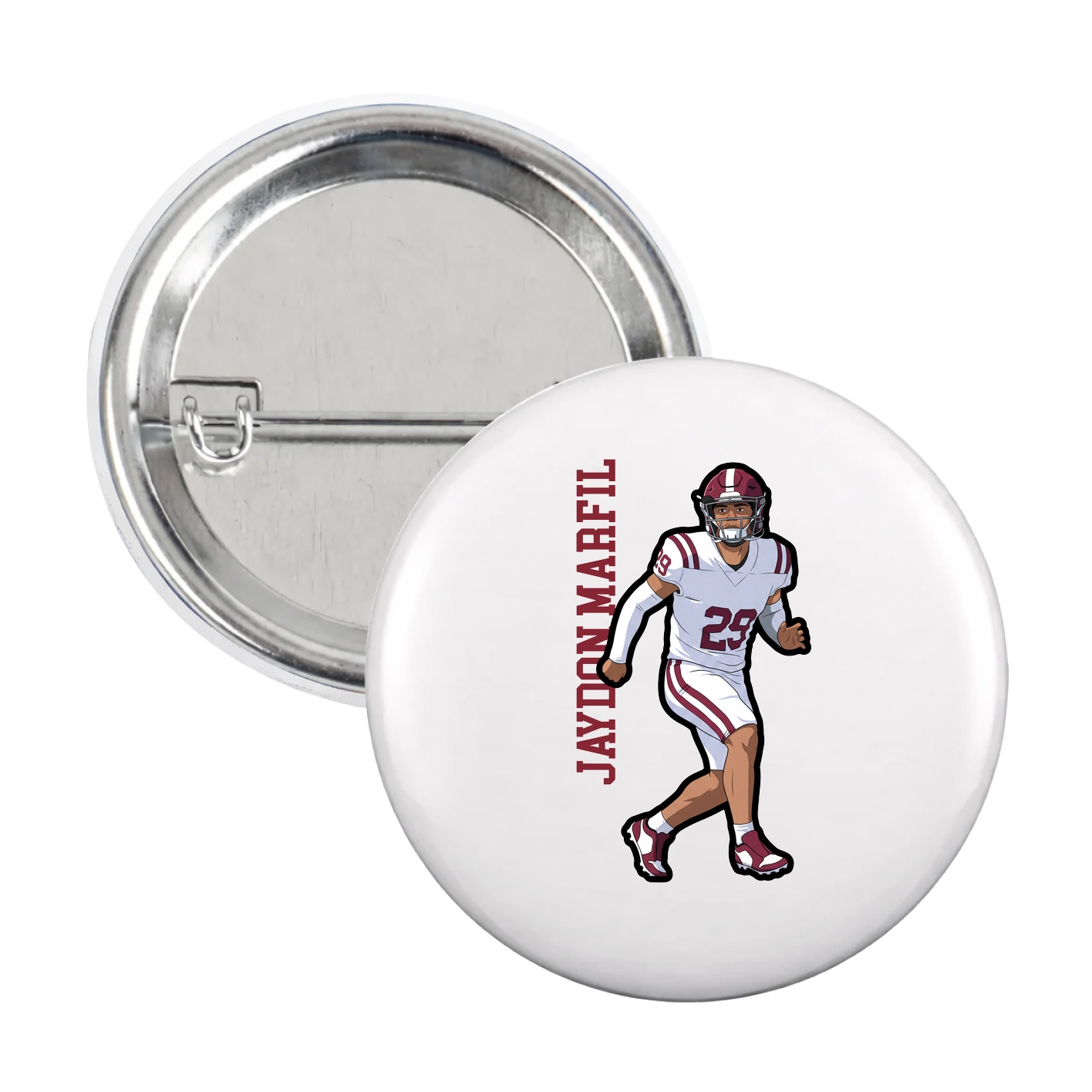 Game Day Button — Name Vertical in White