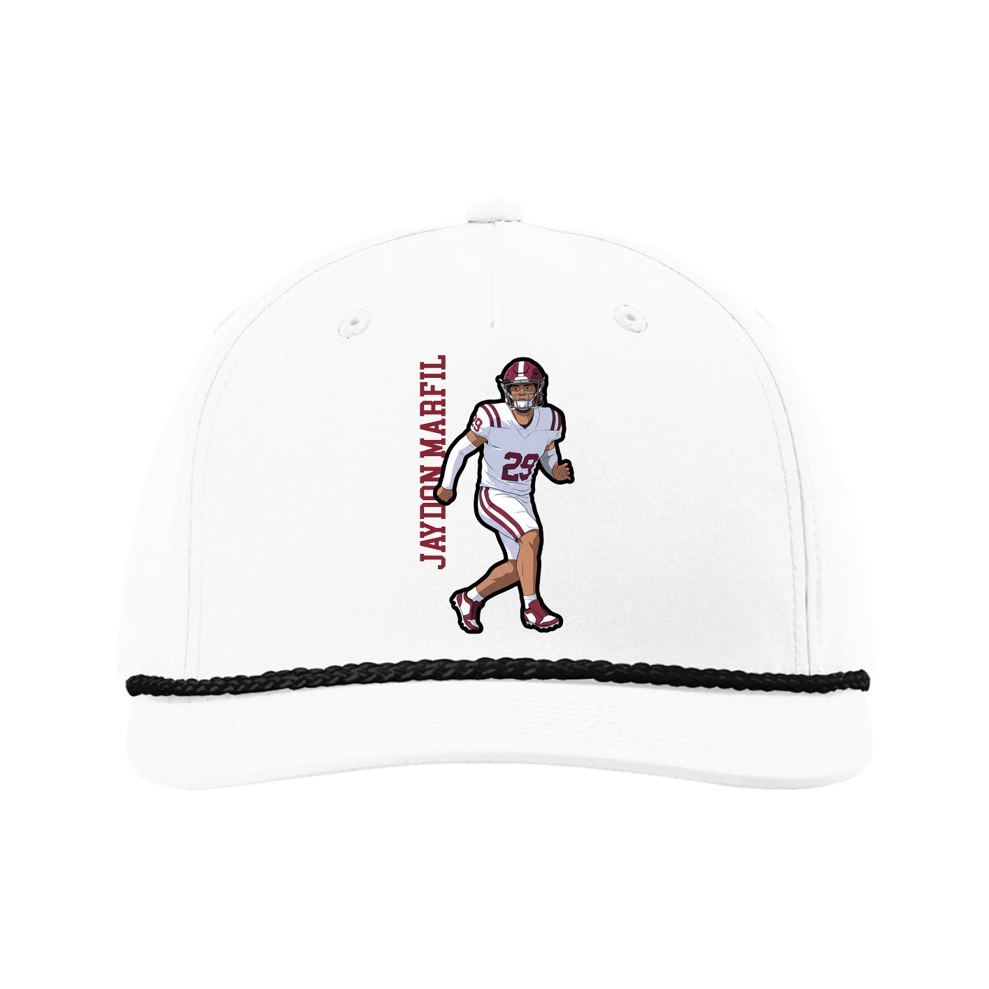 Five-Panel Classic Rope Cap — Name Vertical in White