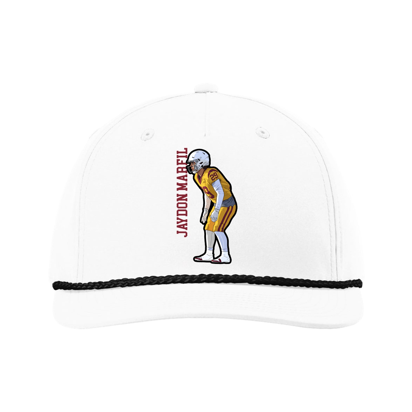 Five-Panel Classic Rope Cap — Name Vertical in White
