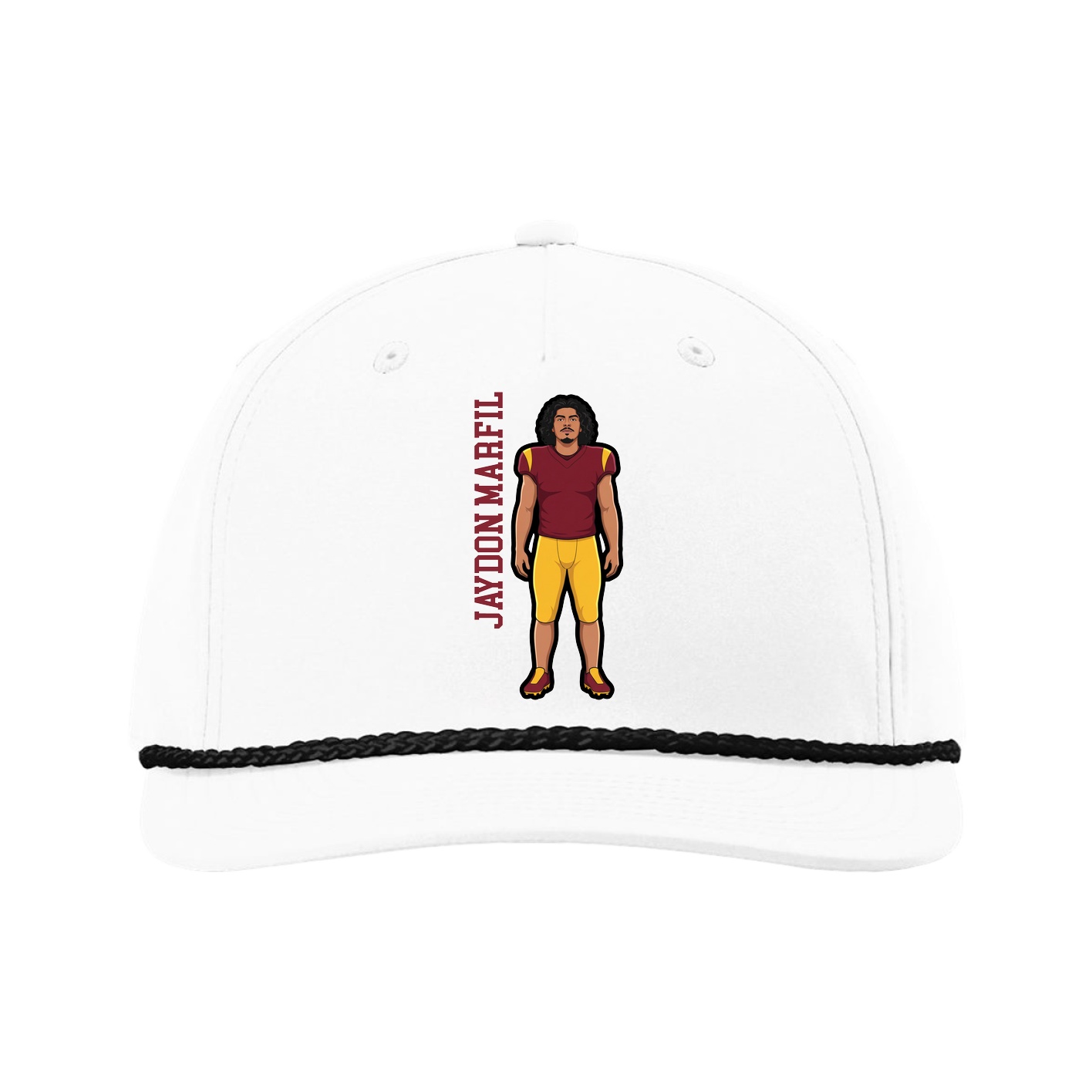 Five-Panel Classic Rope Cap — Name Vertical in White