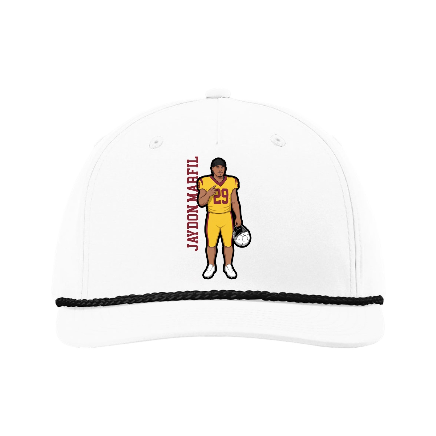 Five-Panel Classic Rope Cap — Name Vertical in White