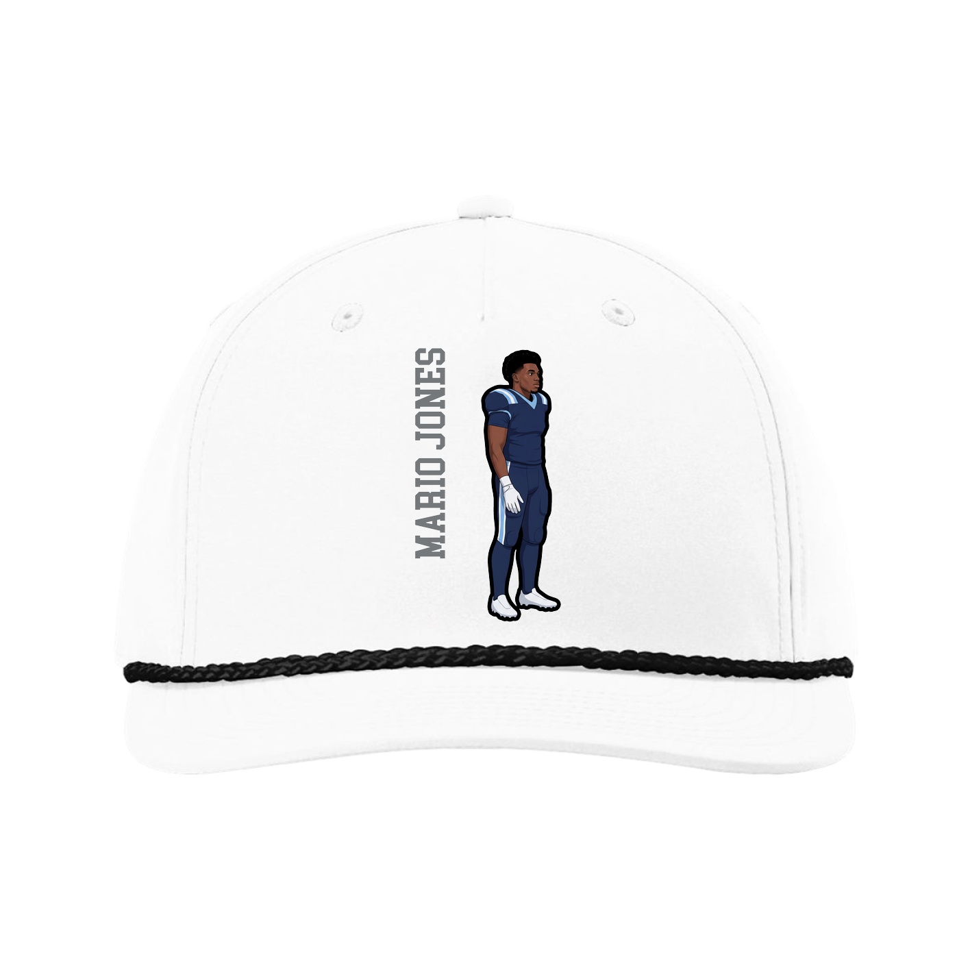 Five-Panel Classic Rope Cap — Name Vertical in White