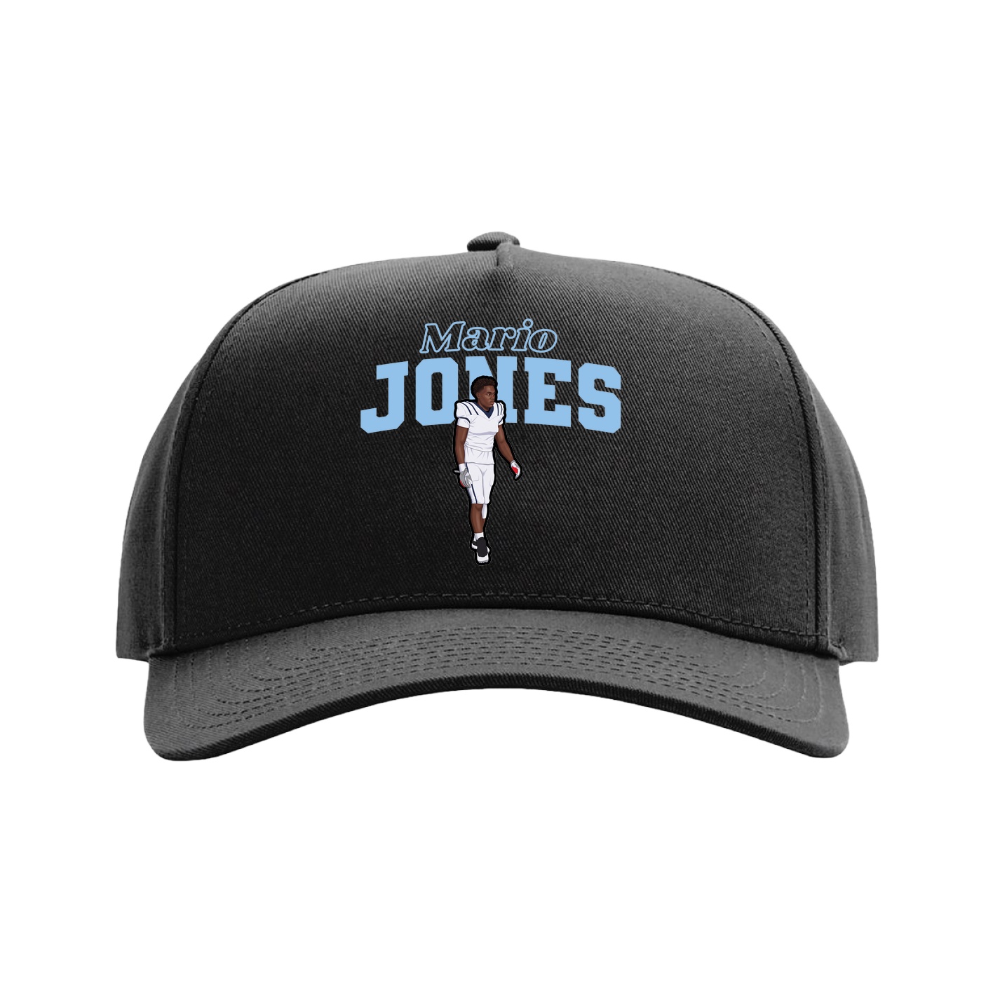 Full Fabric Five-Panel Champ Cap — Name Arch in Black