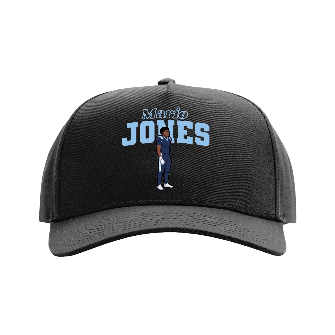 Full Fabric Five-Panel Champ Cap — Name Arch in Black