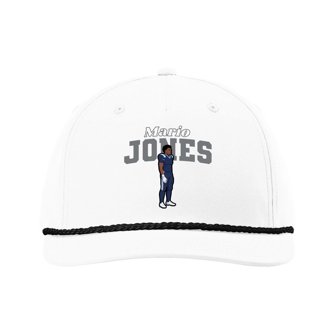 Five-Panel Classic Rope Cap — Name Arch in White