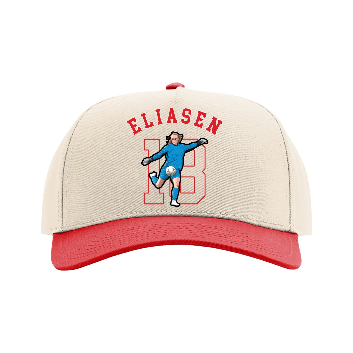 Full Fabric Five-Panel Champ Cap — Shirsey Arch in Cream/Red