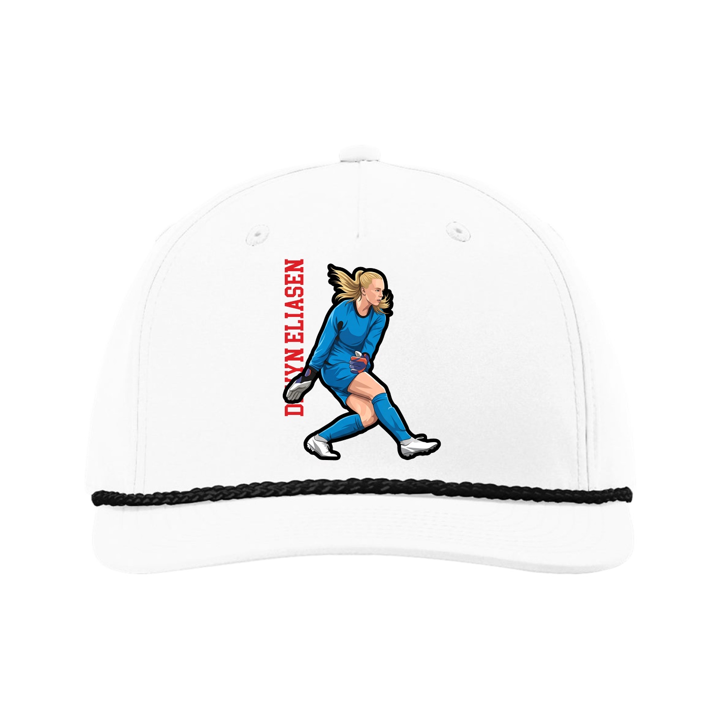 Five-Panel Classic Rope Cap — Name Vertical in White
